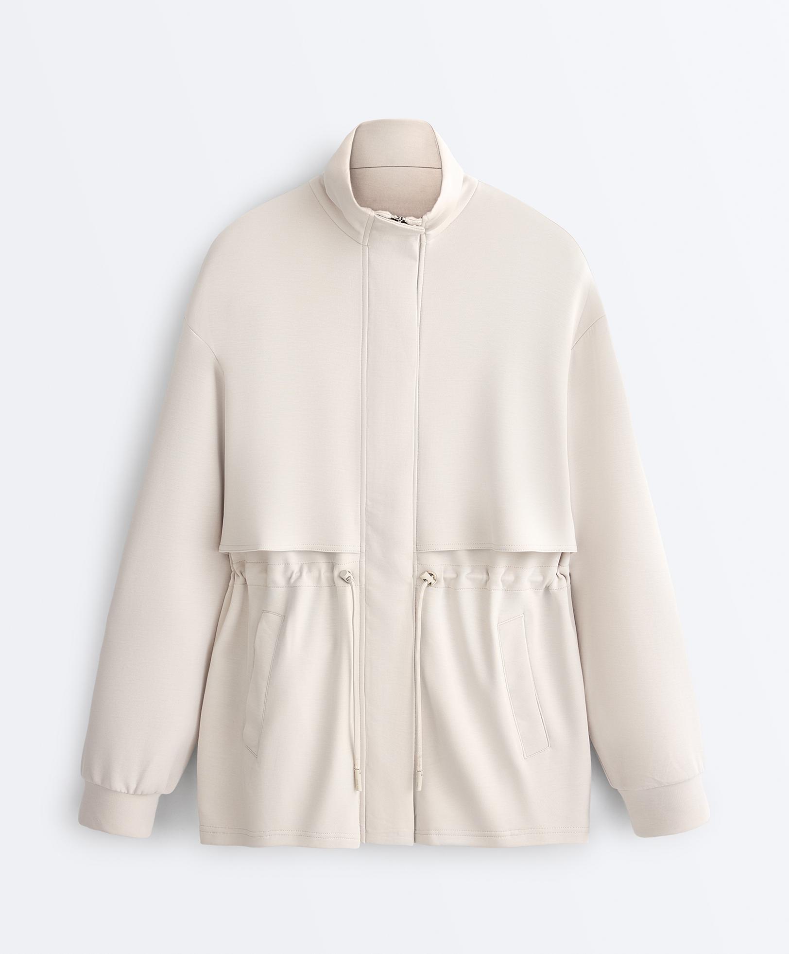 Long soft-touch jacket with modal and pockets — PALE MINK