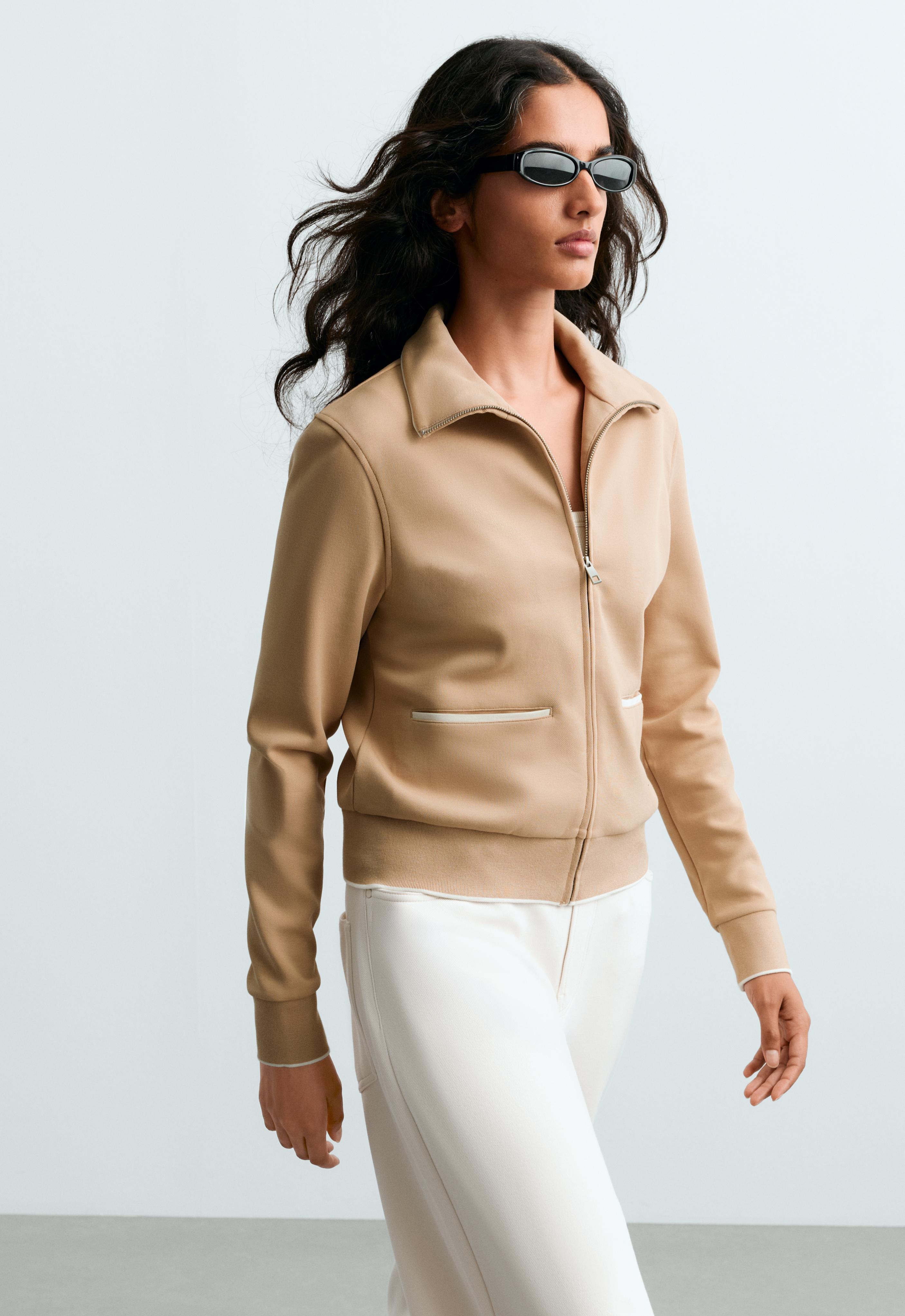 Cotton piqué jacket with piping