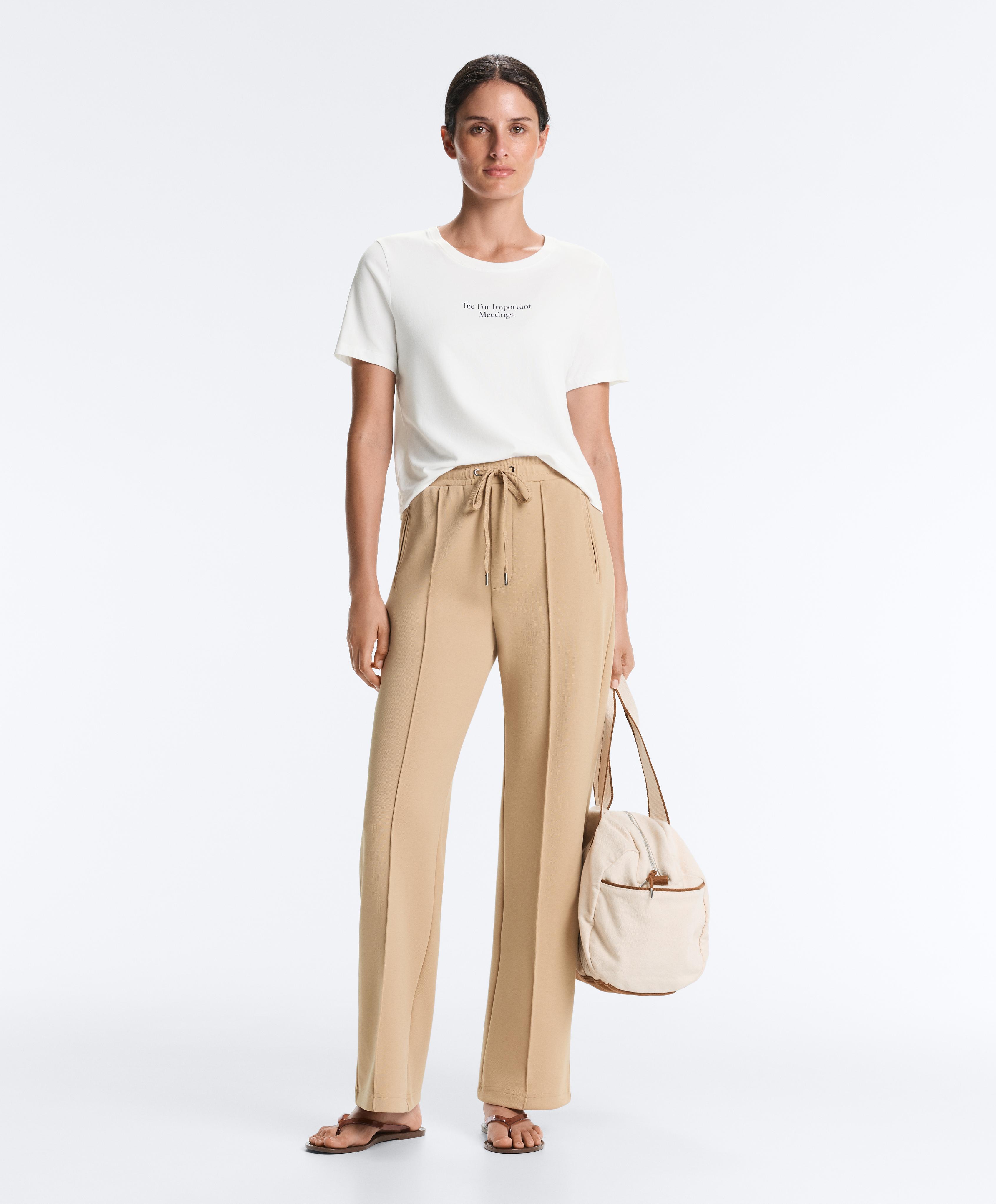 Cotton piqué straight-leg trousers — BEIGE