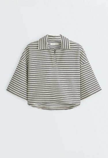 Relaxed striped cotton blend polo shirt — PALE ECRU 8