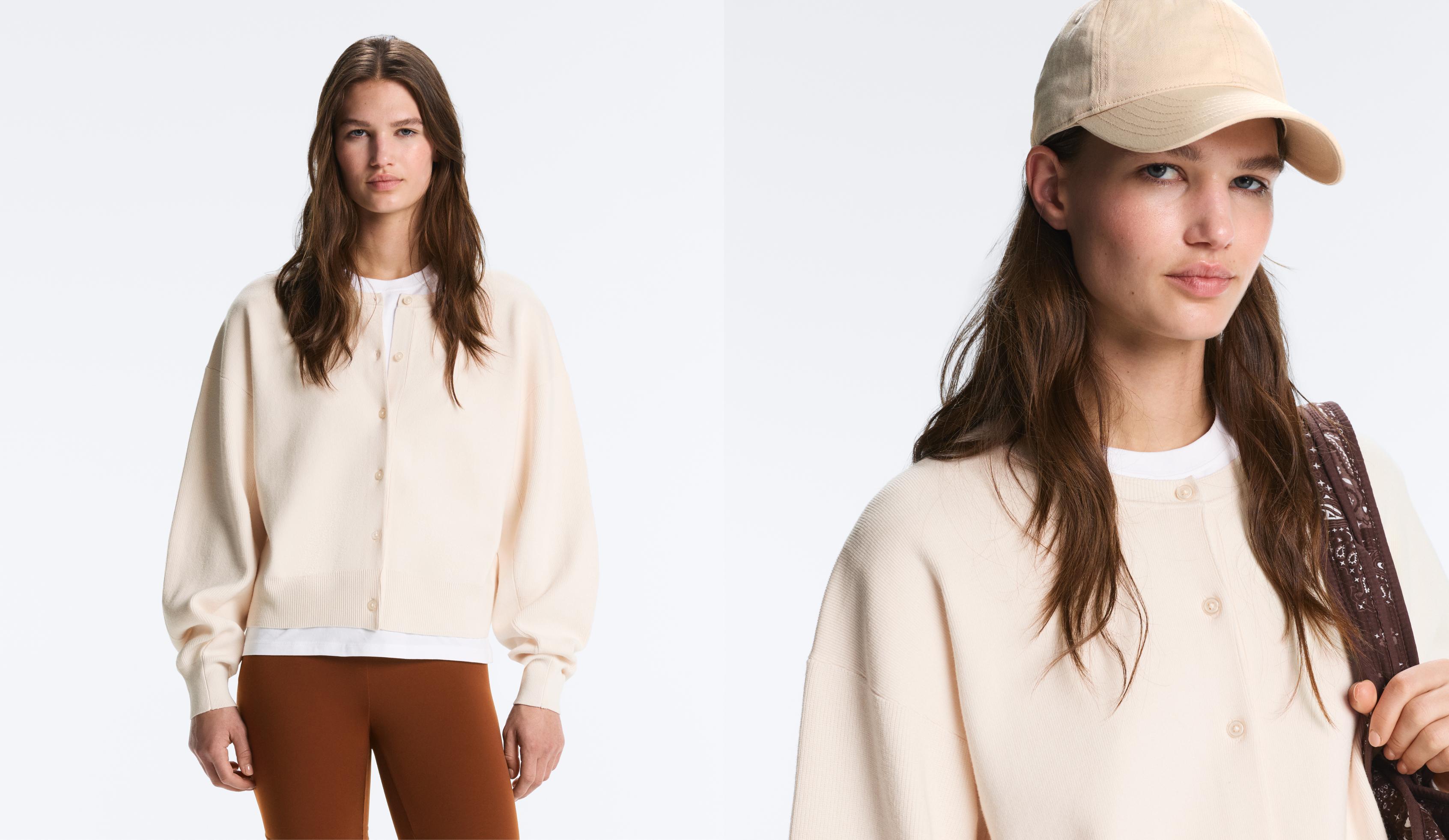 Balloon sleeve knit cardigan — PALE ECRU