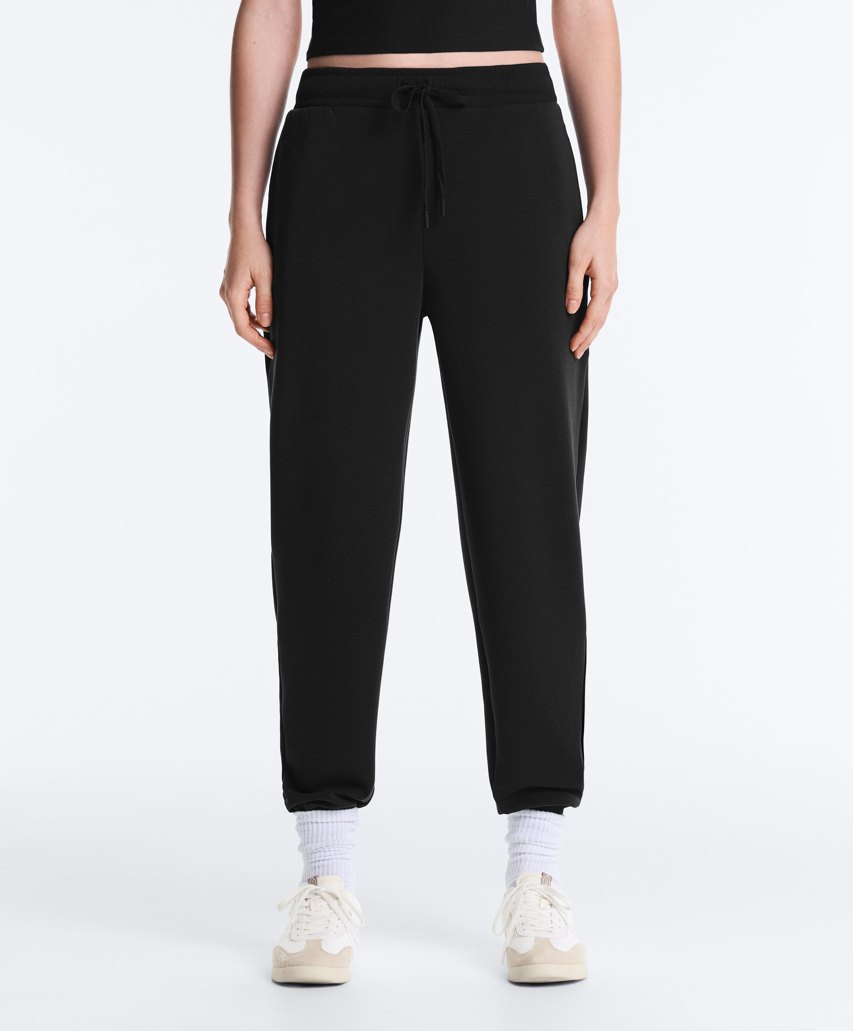 Slim-fit rib modal soft-touch joggers — BLACK