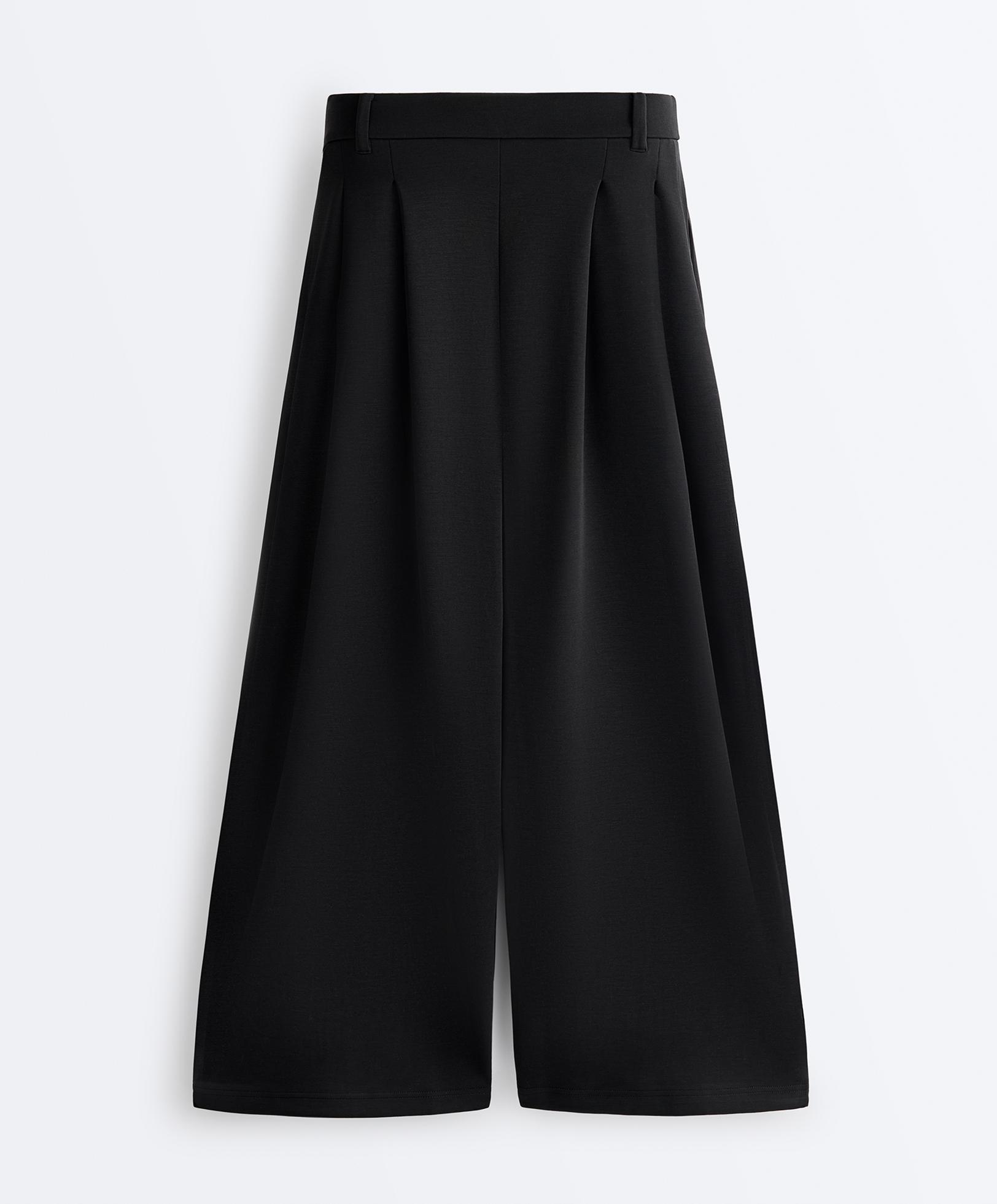 Soft-touch wide-leg crop trousers with modal and pleats — BLACK
