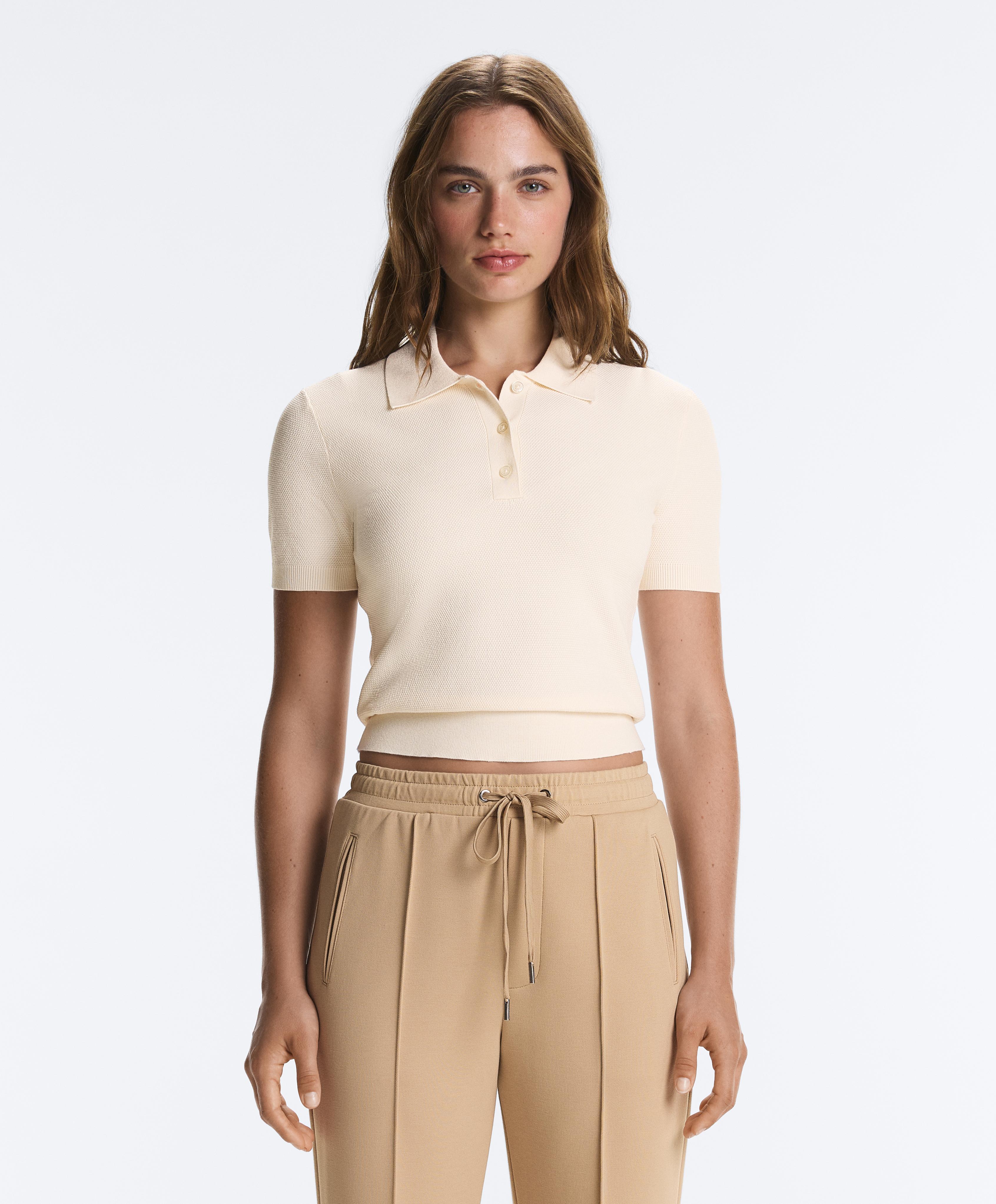 Short-sleeved button knit polo shirt — ECRU