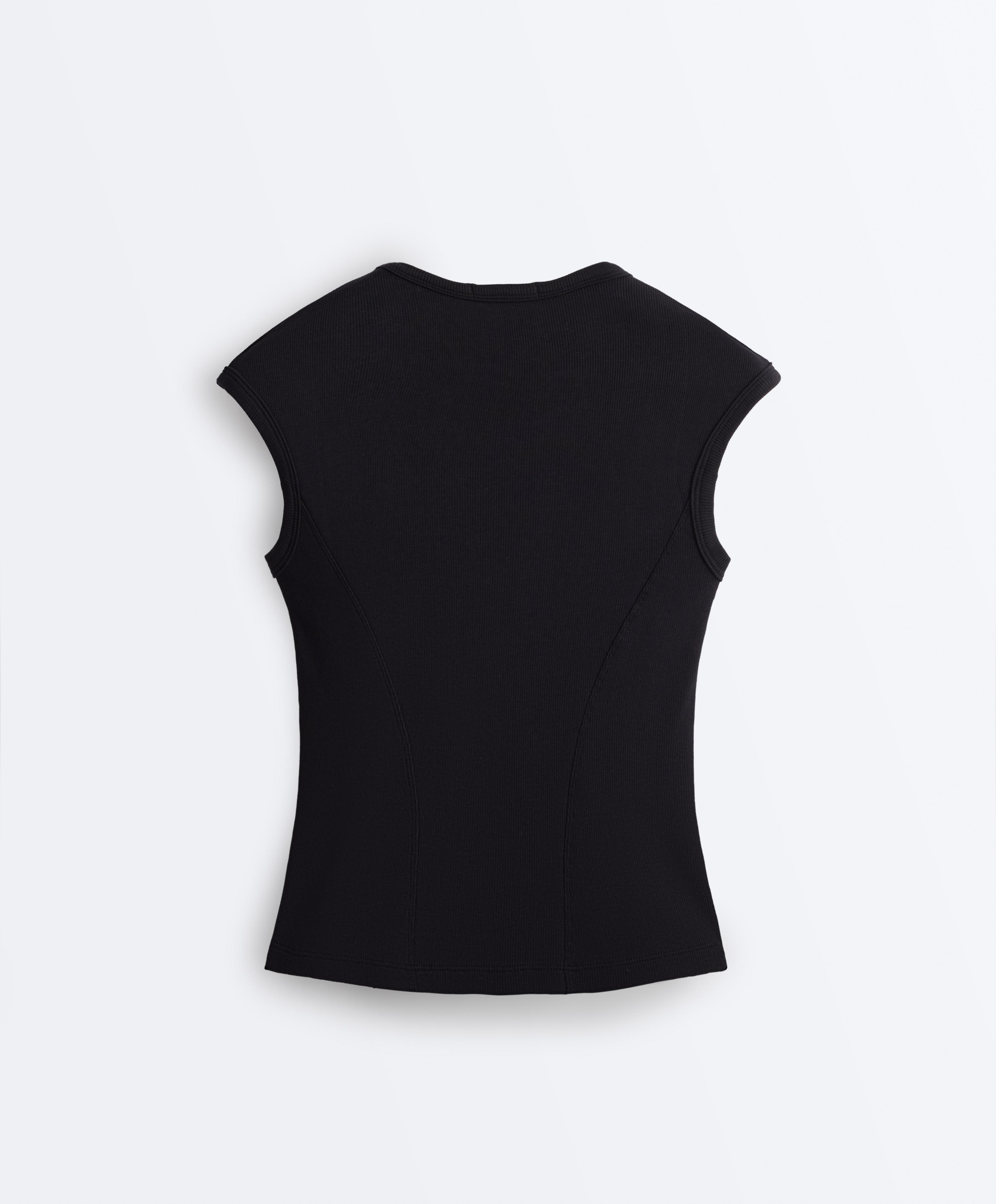 Short-sleeved rib top with cotton and modal — BLACK