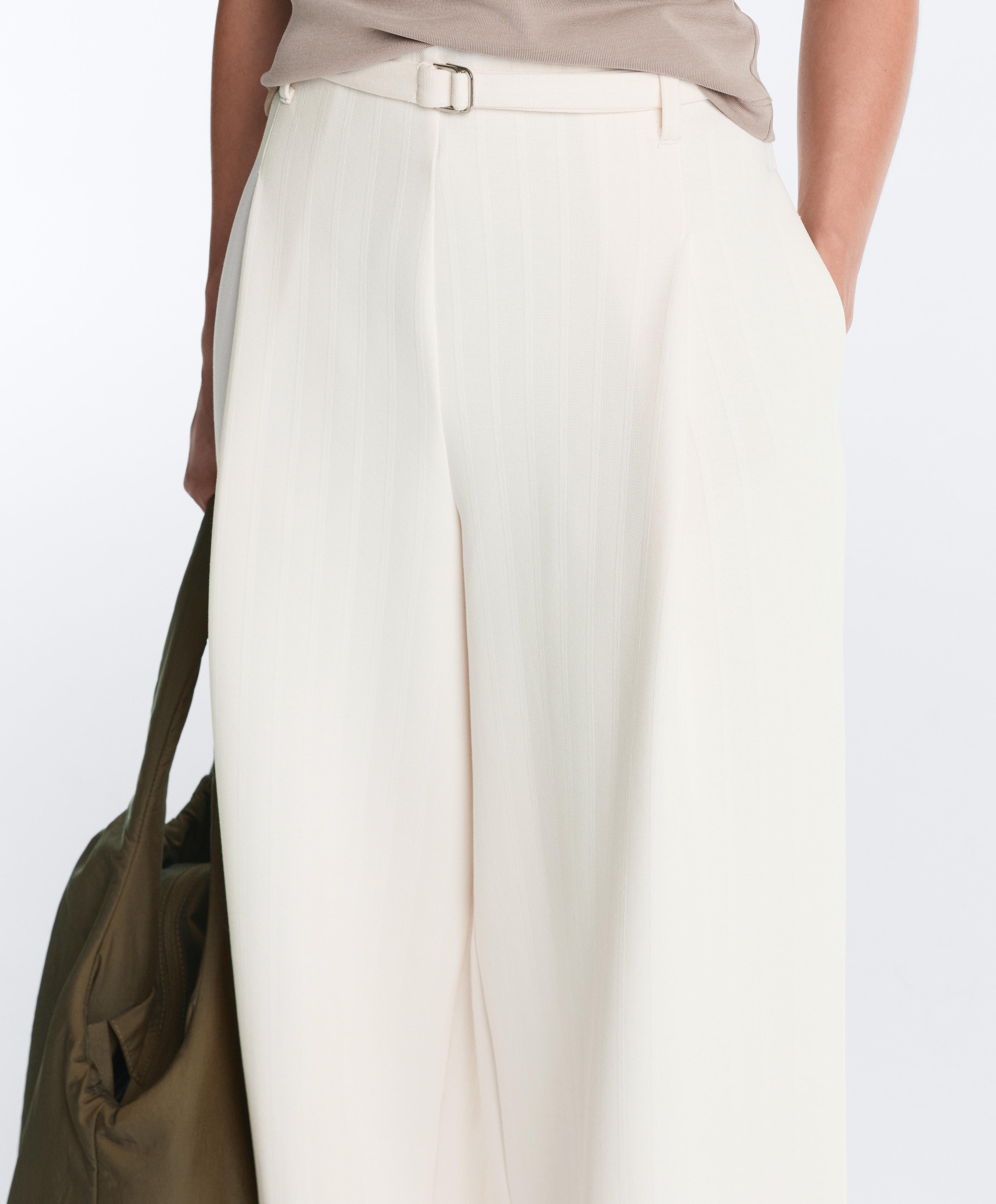 Striped cotton piqué wide-leg trousers — PALE ECRU