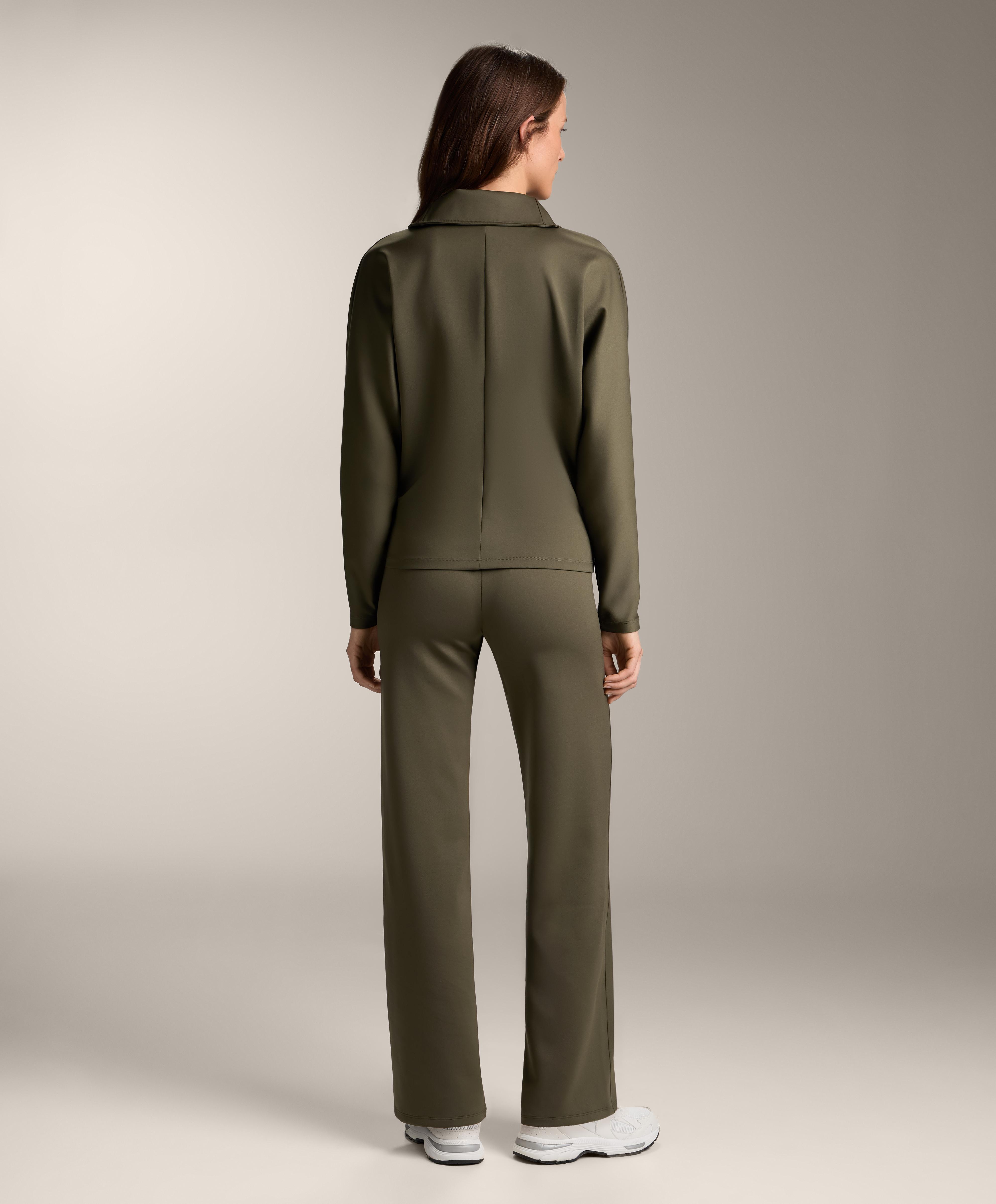 Khaki straight-cut neoprene-effect total look