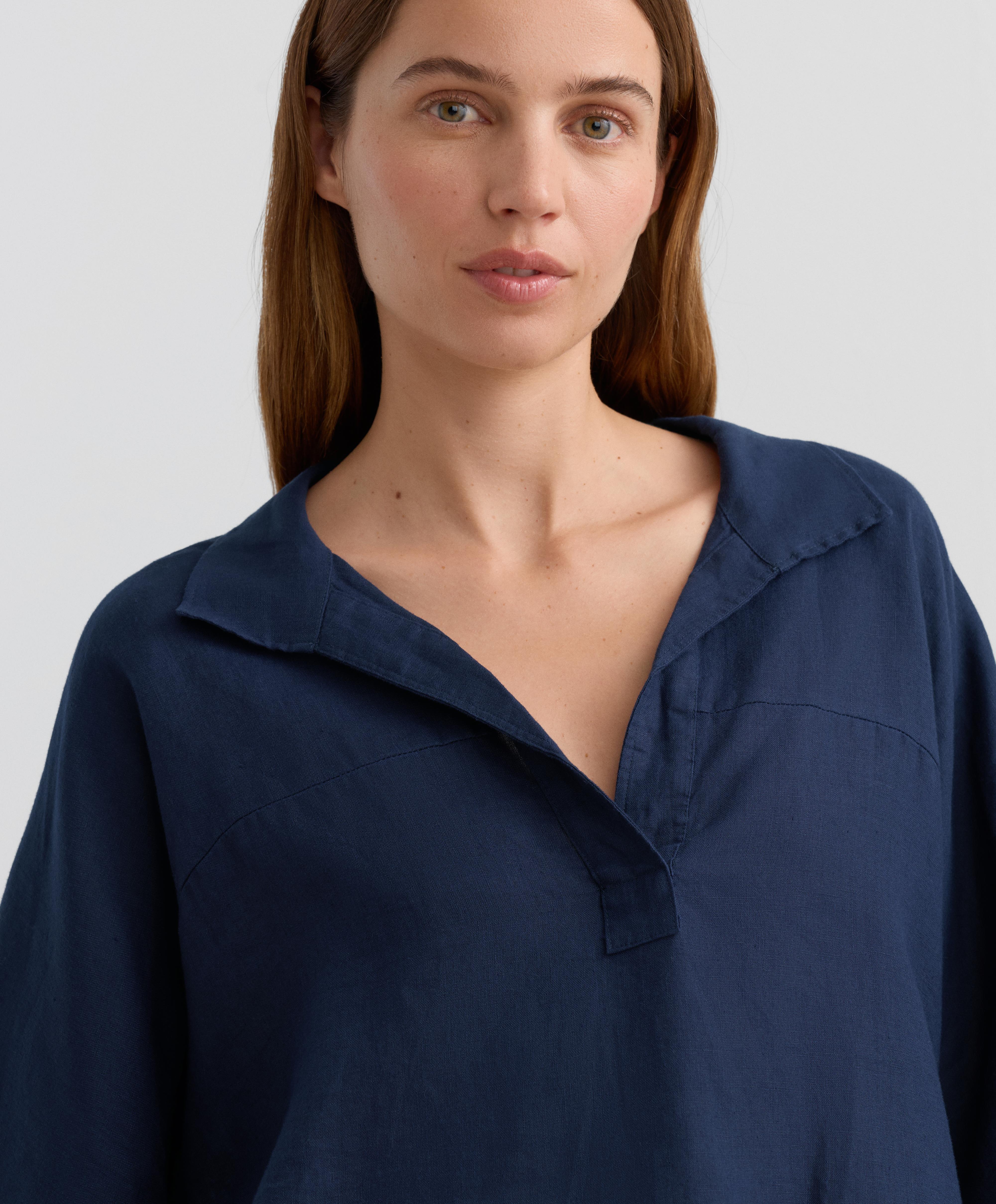 Овърсайз риза с къс ръкав от 100% лен - Намаление Овърсайз риза с къс ръкав от 100% лен - Намаление