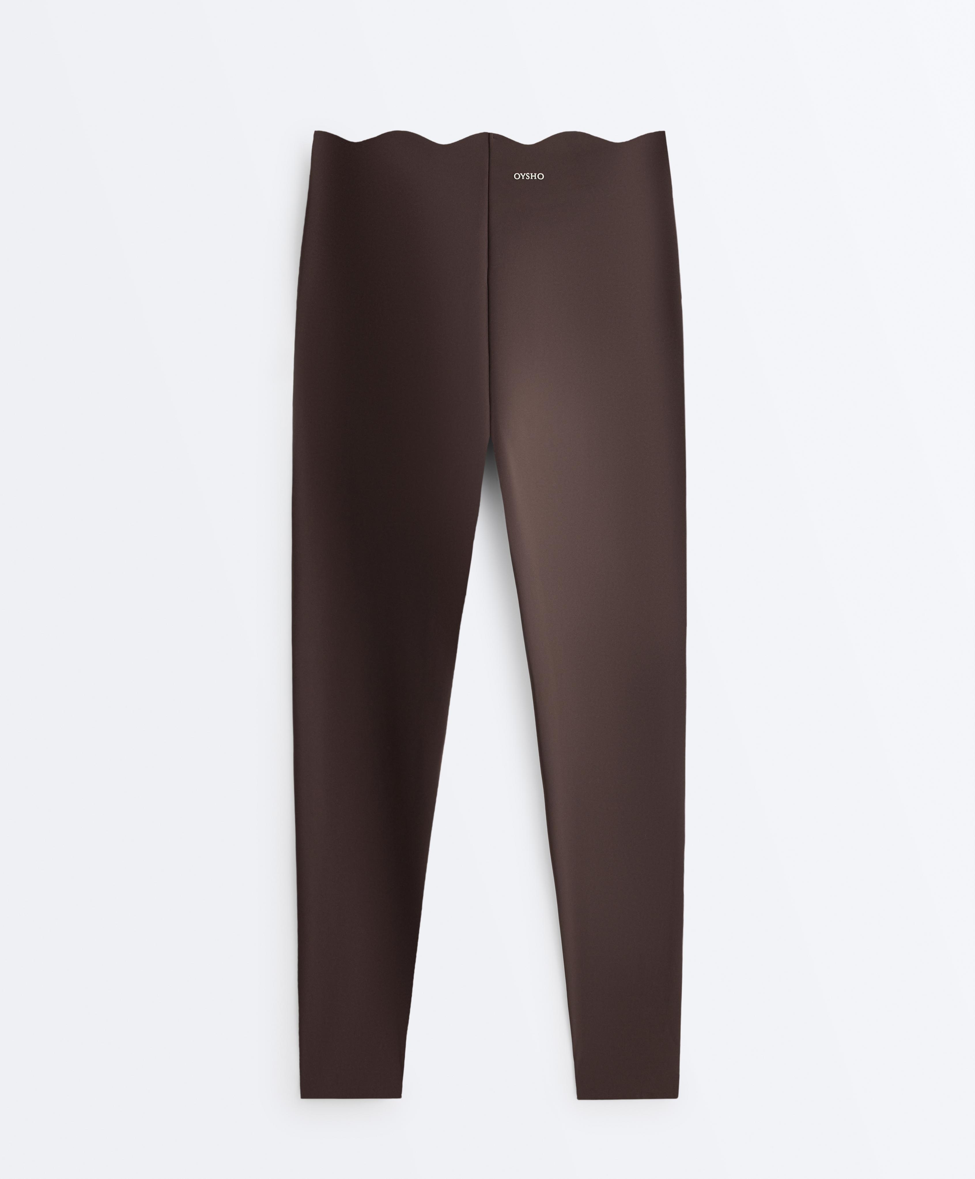 High-rise compressive core control ankle-length leggings with wave detail — DARK REDDISH‑BROWN