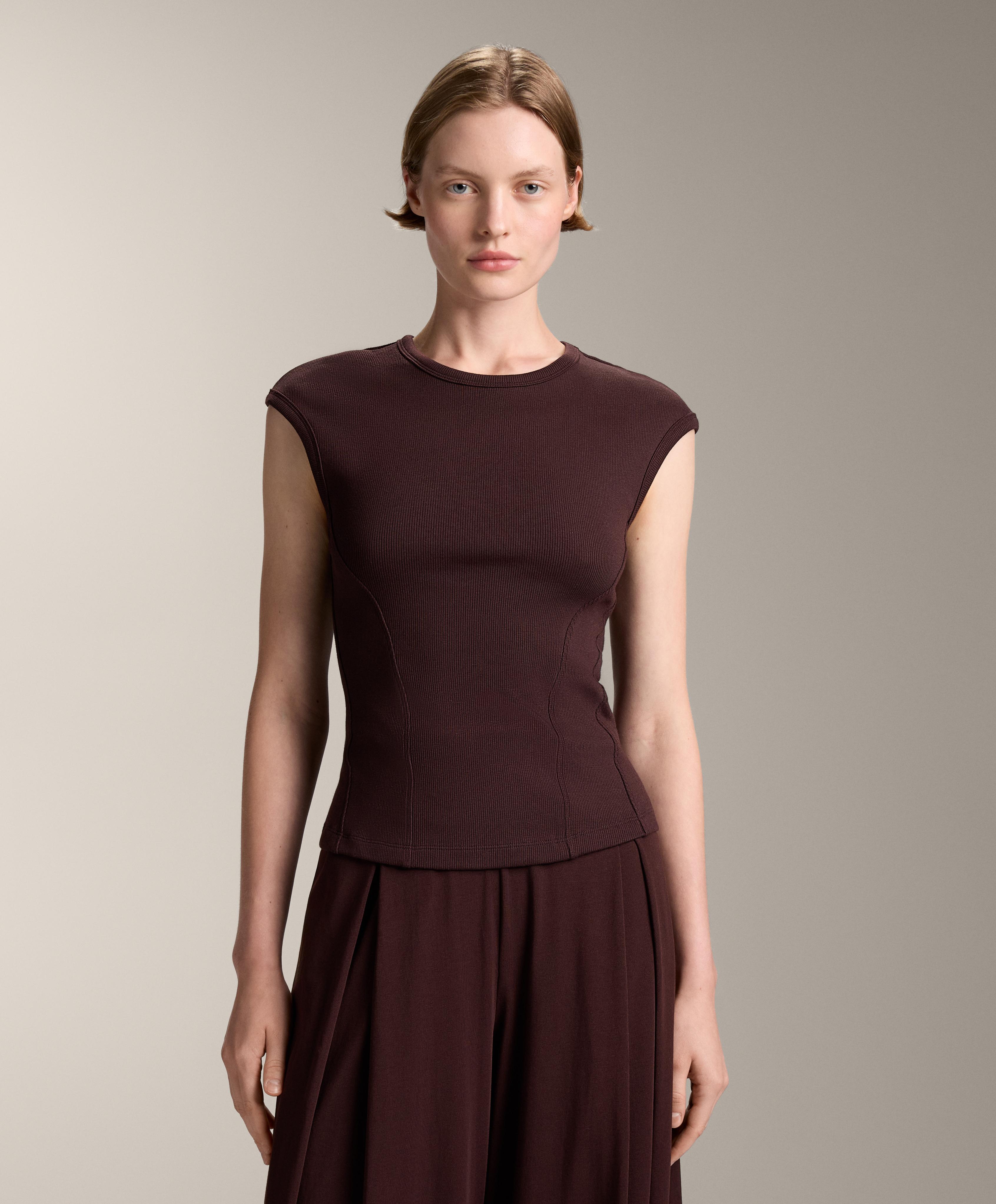 Geripptes Kurzarm-T-Shirt aus Baumwolle und Modal