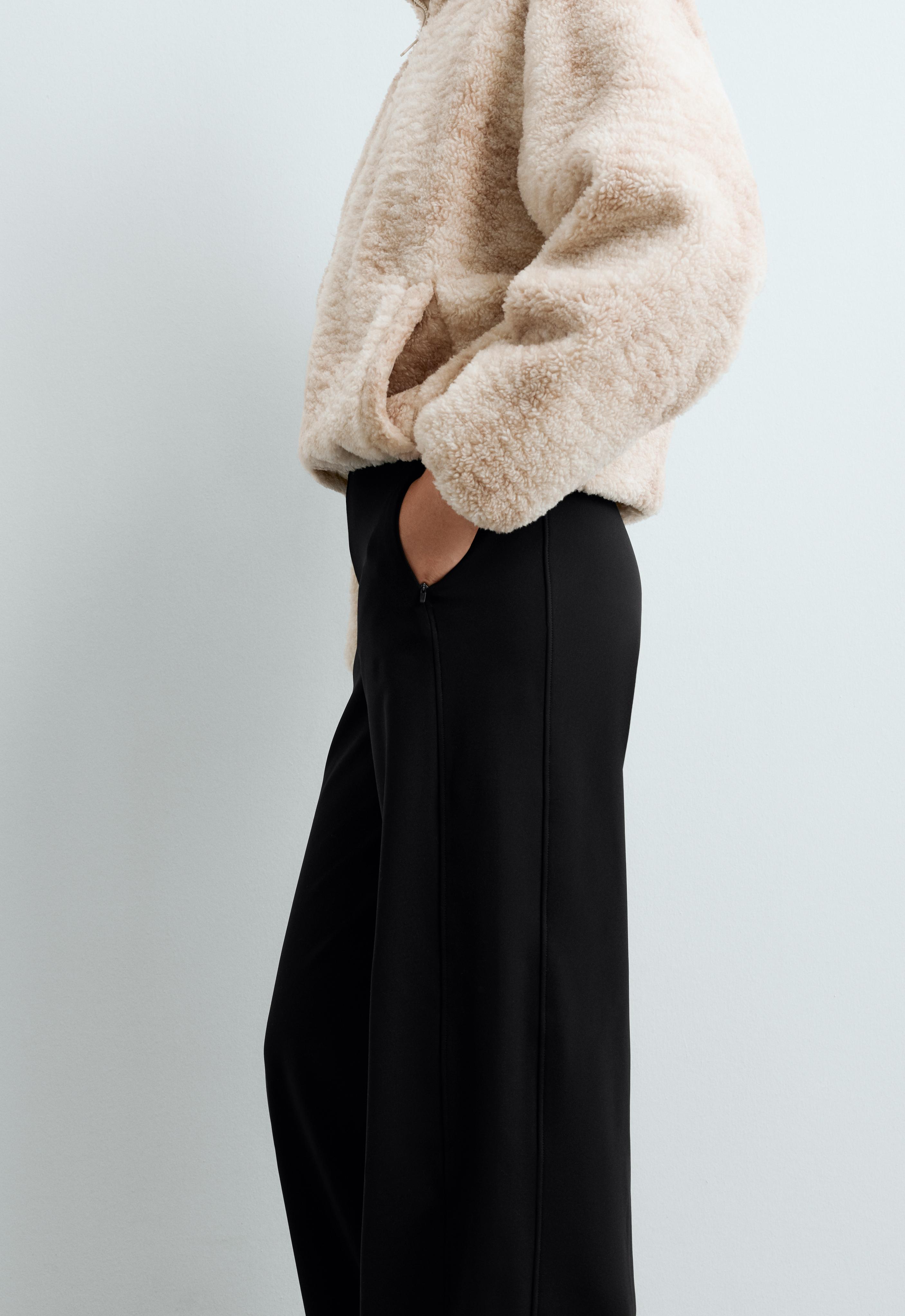 High rise Warm straight trousers with zips