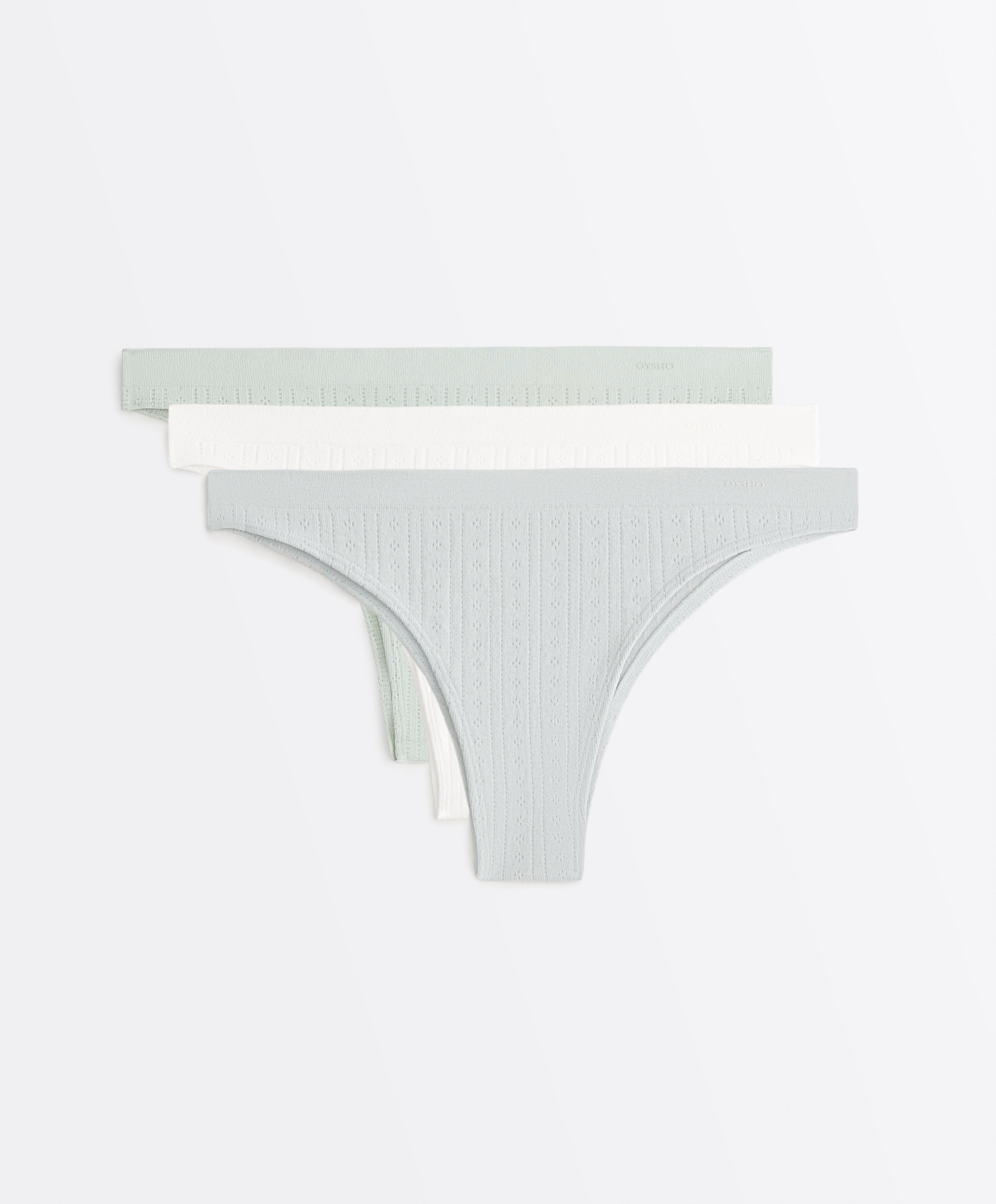 3 seamless soft-touch openwork Brazilian briefs — AQUAMARINE