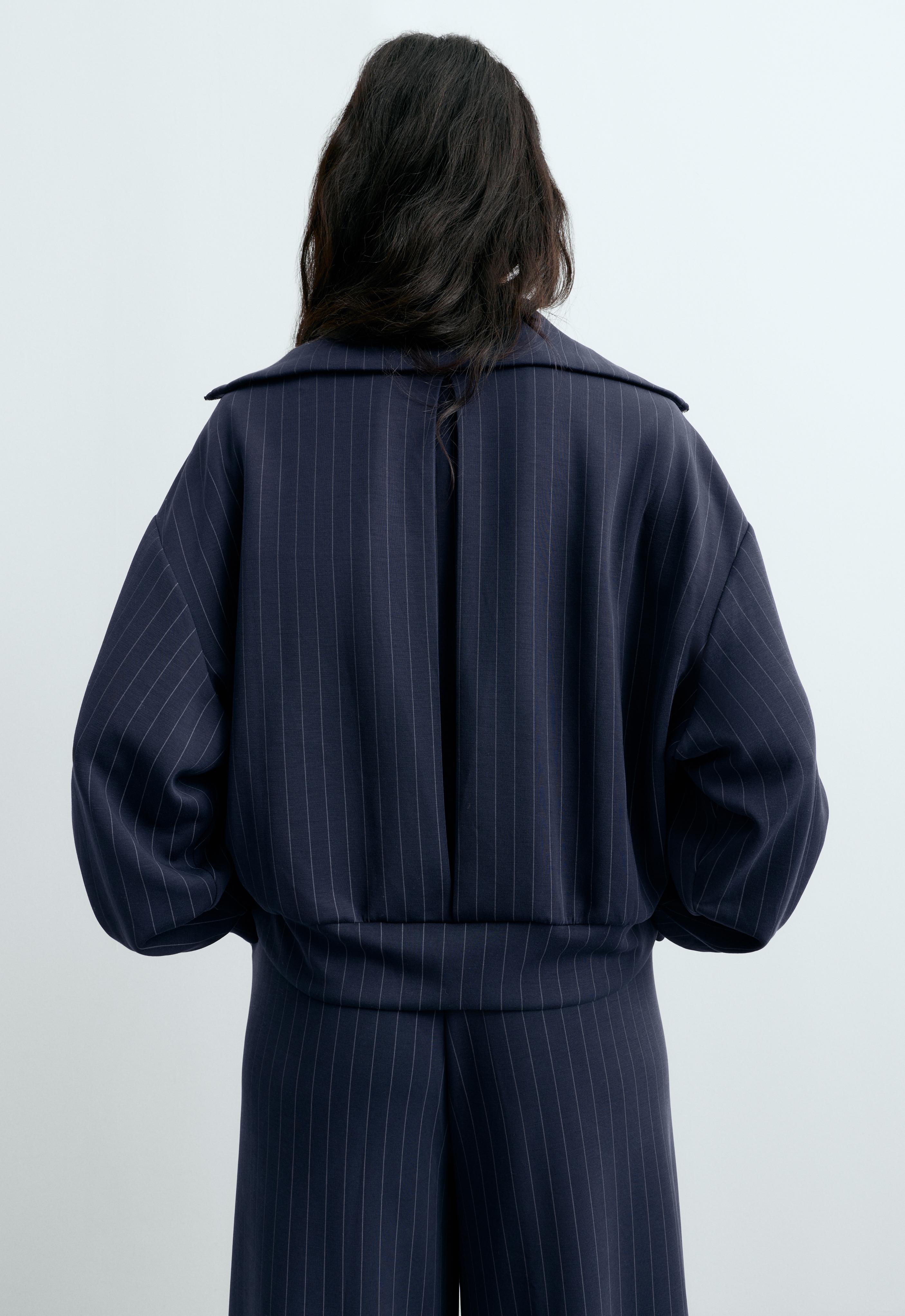 Modal pinstripe boxy jacket — NAVY BLUE