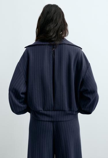 Modal pinstripe boxy jacket — NAVY BLUE 5