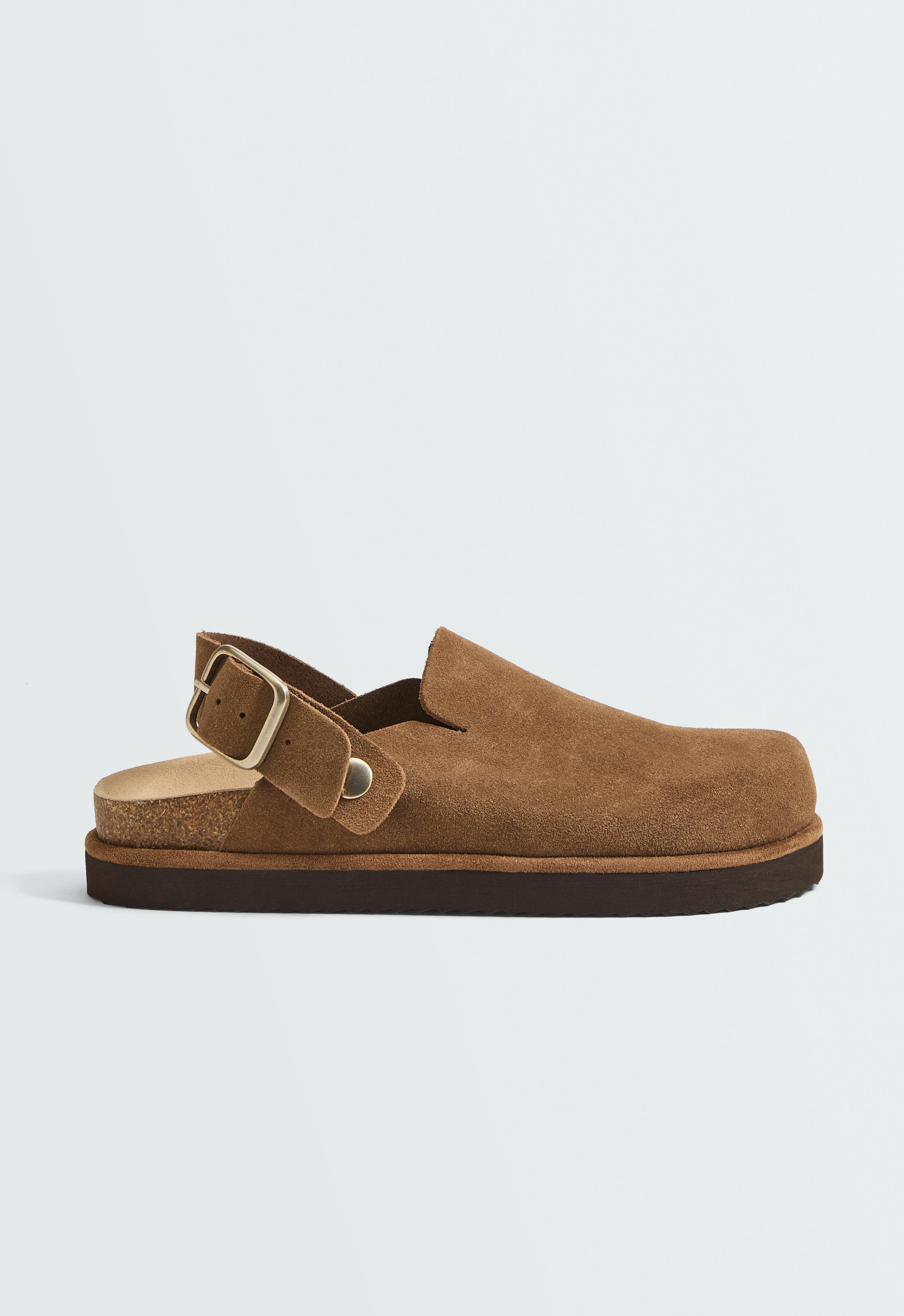 Split-leather buckled mules — LEATHER