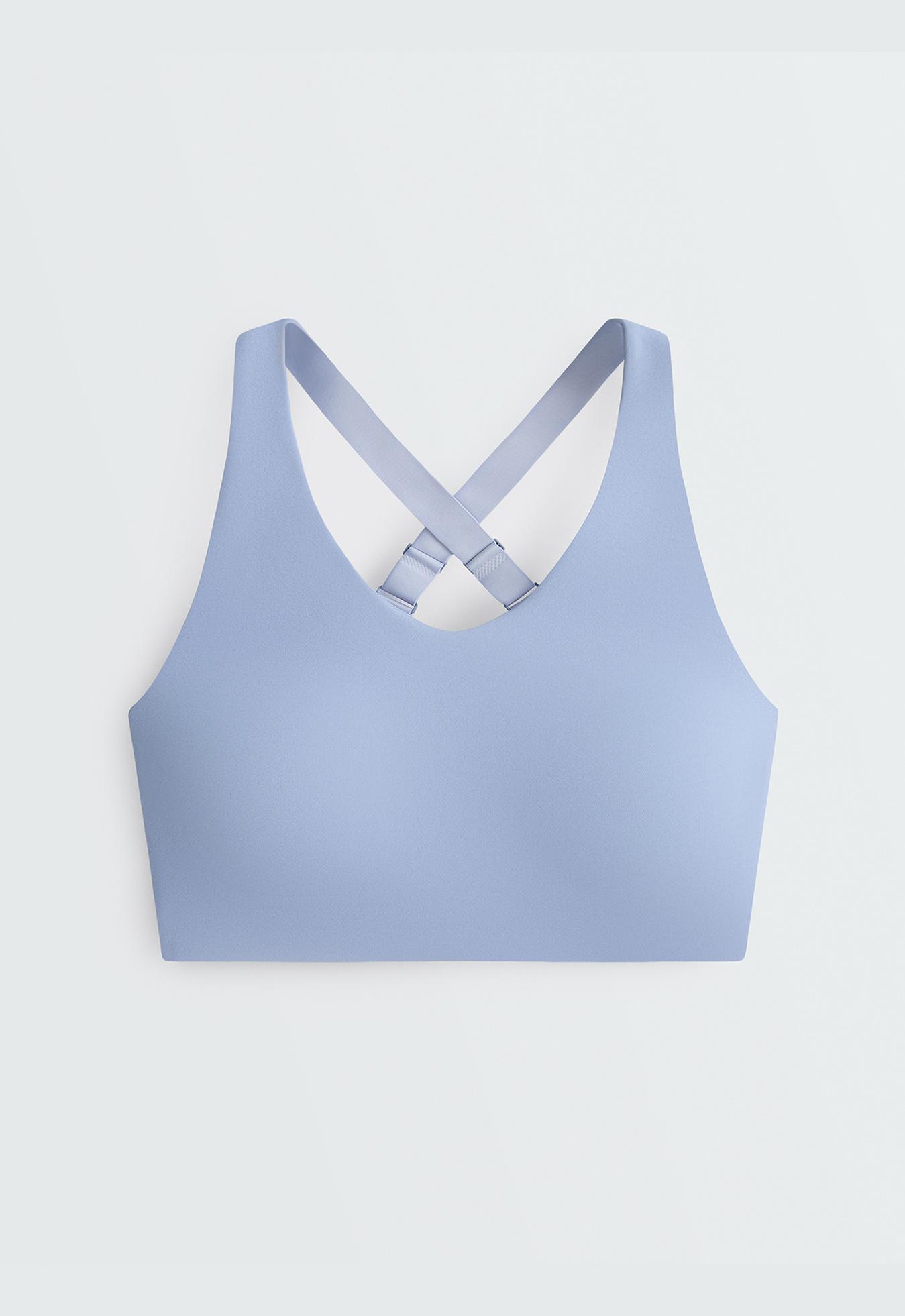High-support Compressive sports bra with crossover back — MID GREY-BLUE
