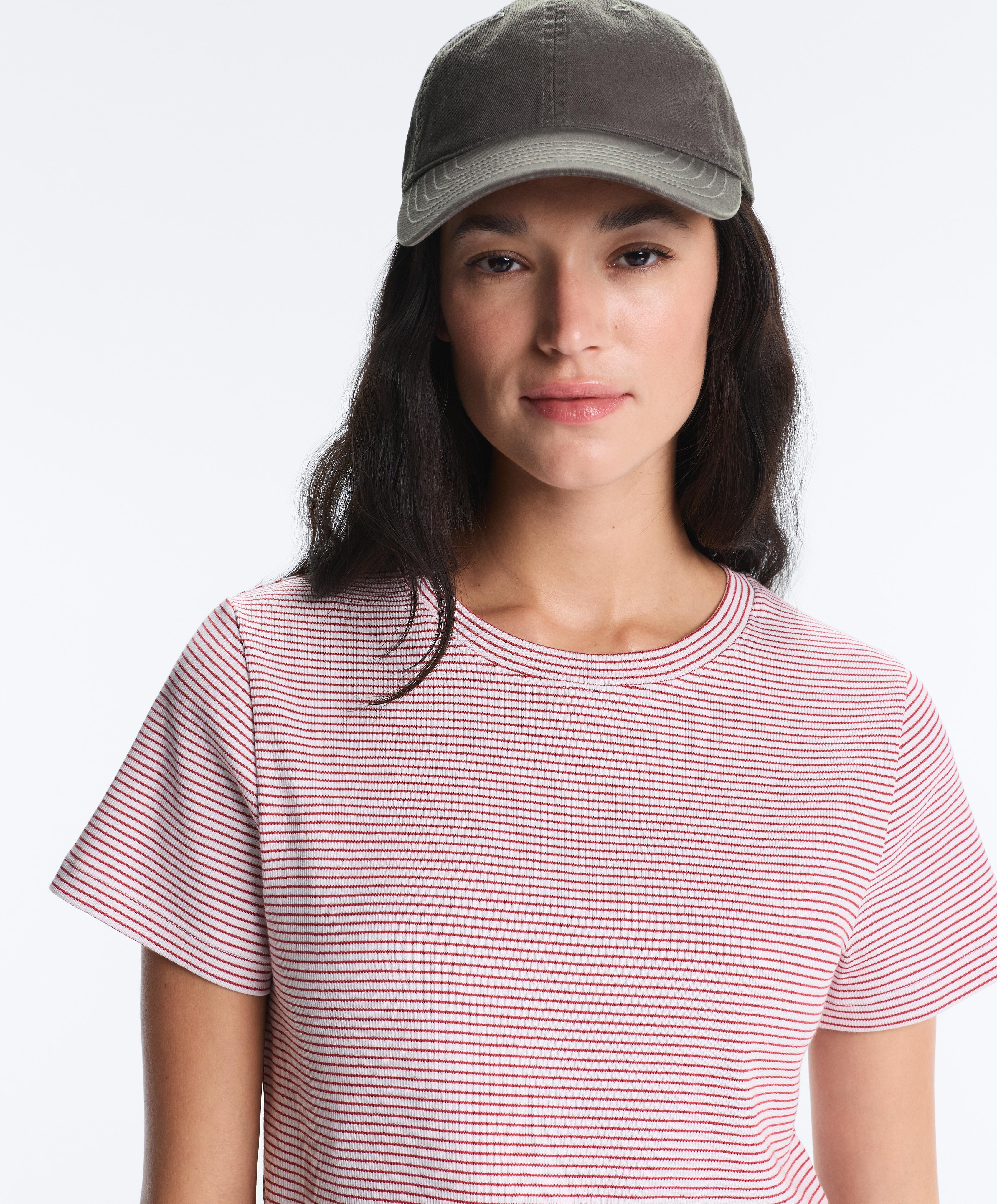 Regular fit striped cotton blend short sleeve T-shirt — BRIGHT RED