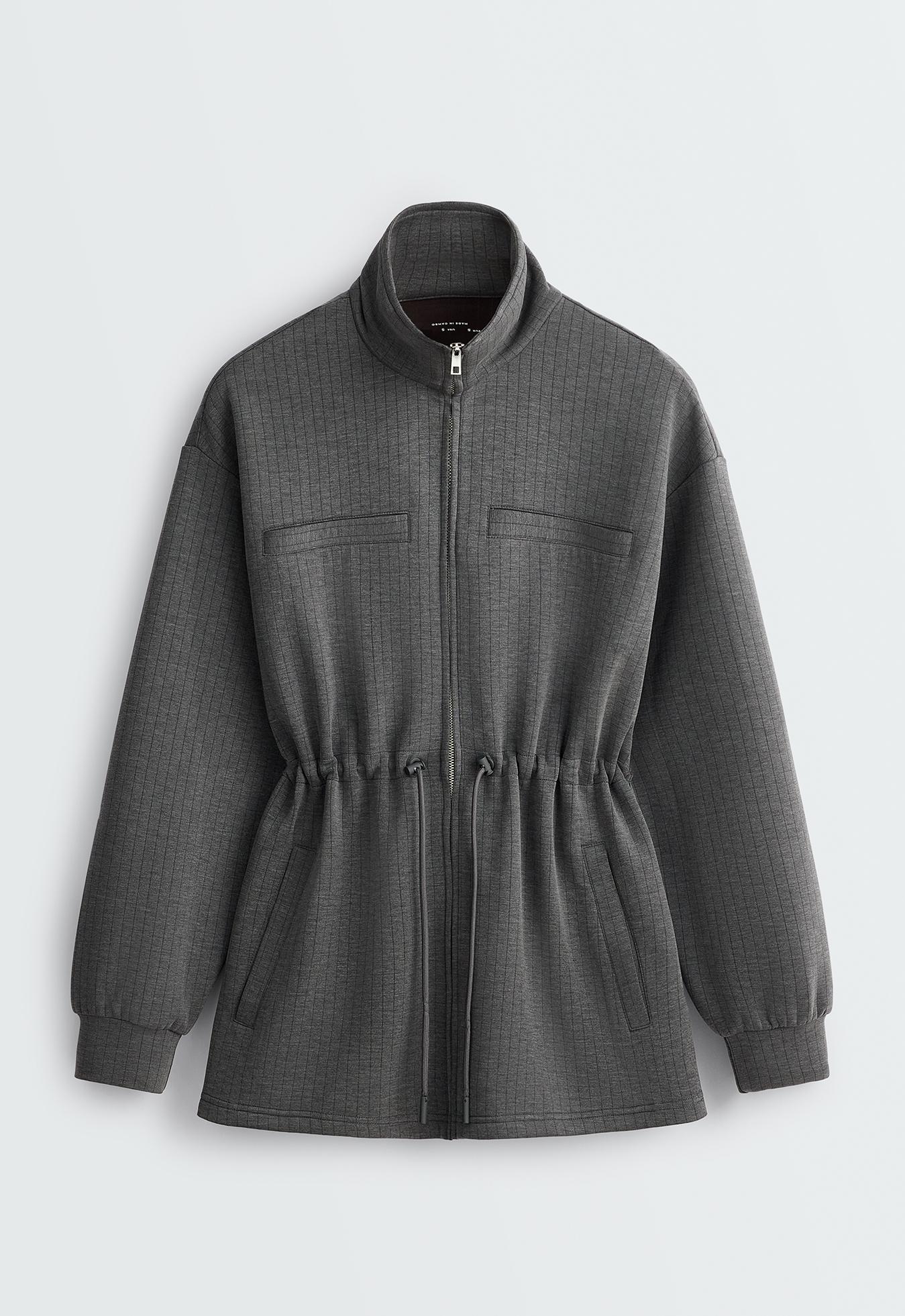 Long Soft-Touch Modal Jacket in Pinstripe — ASPHALT GREY