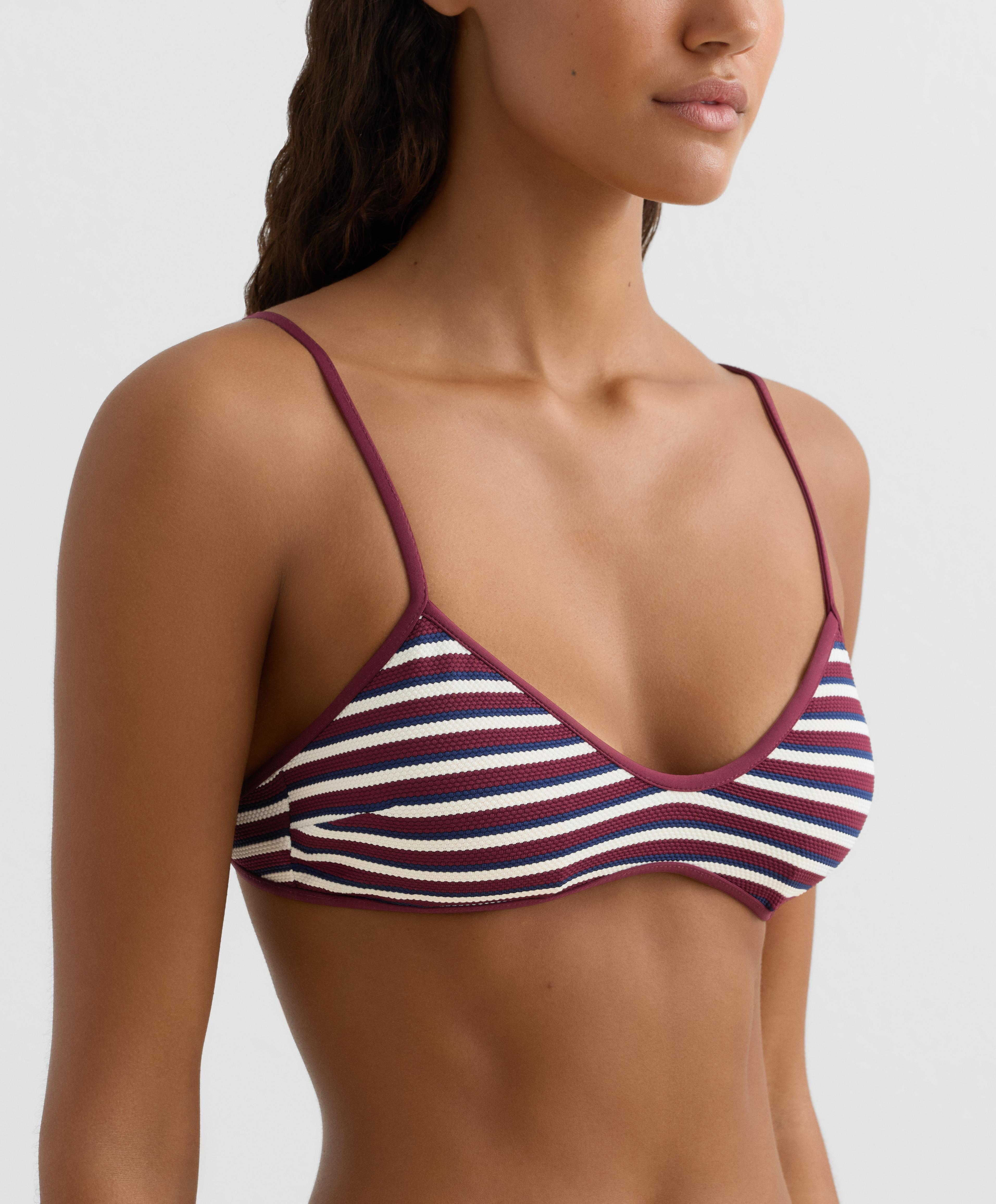 Textured stripe triangle bikini top — PALE PLUM