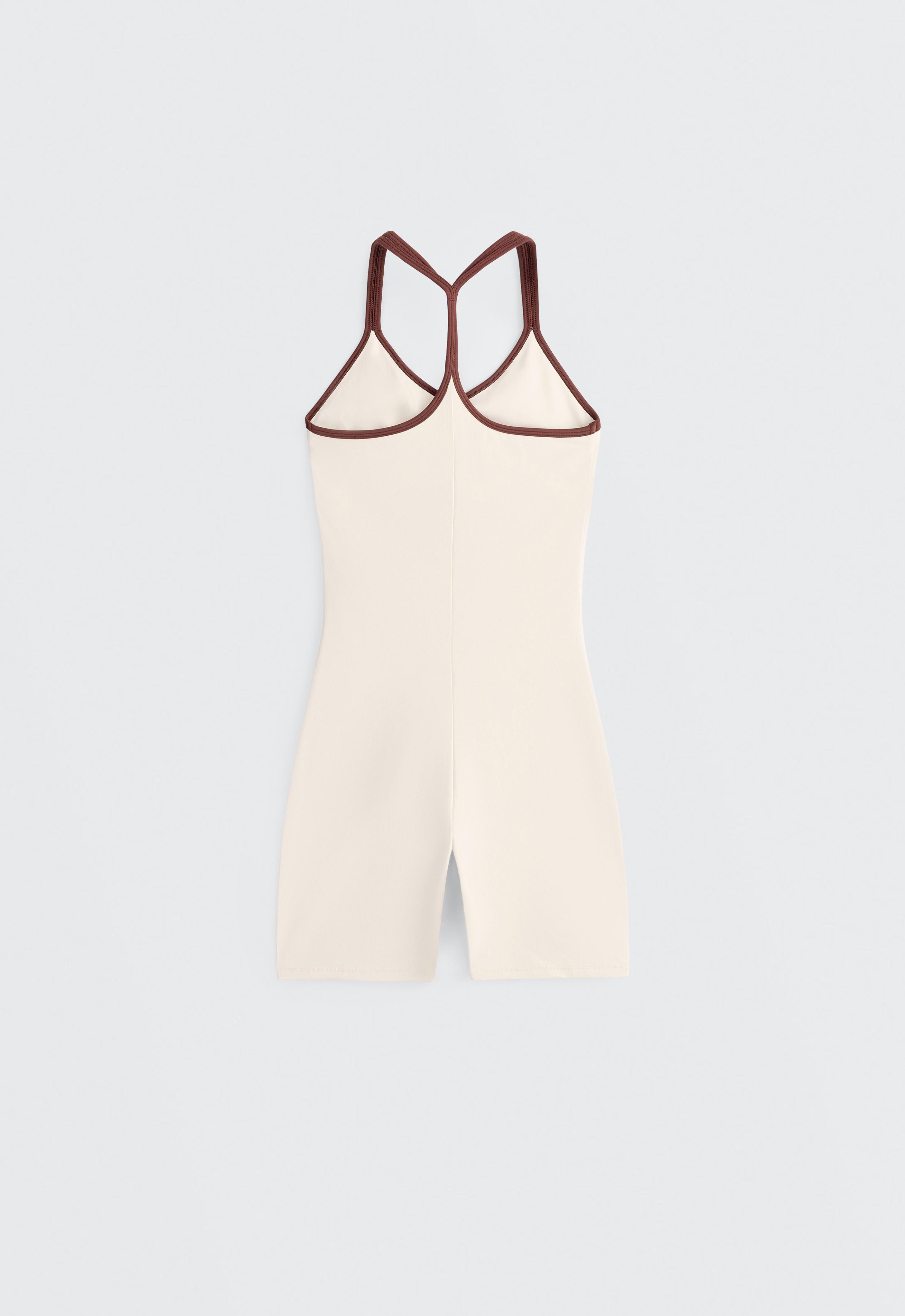 Comfortlux short jumpsuit with contrast double straps — PALE ECRU