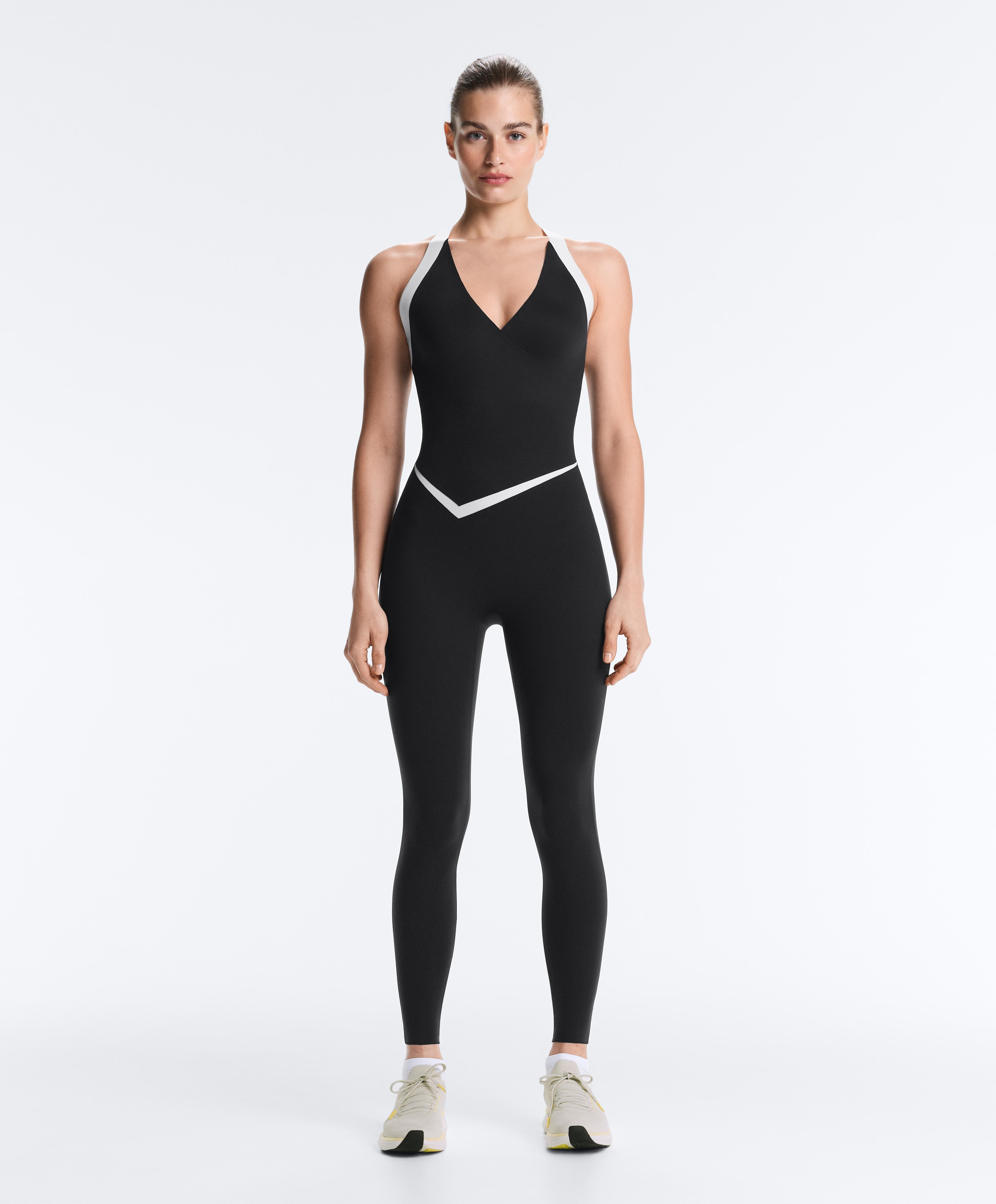 Perfect-adapt sleeveless contrast long jumpsuit — BLACK