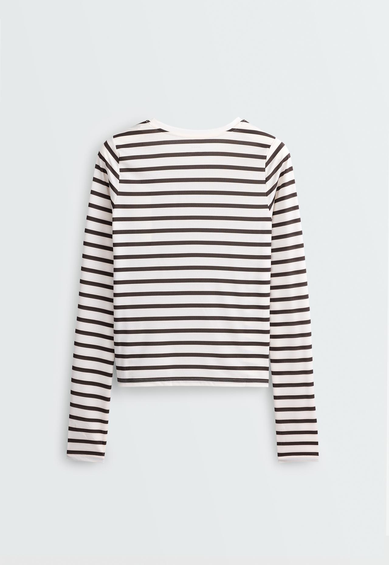 Regular Fit technical T-shirt, long sleeve, striped print — BROWN