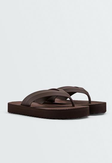 Textured platform beach sandals — BROWN 2
