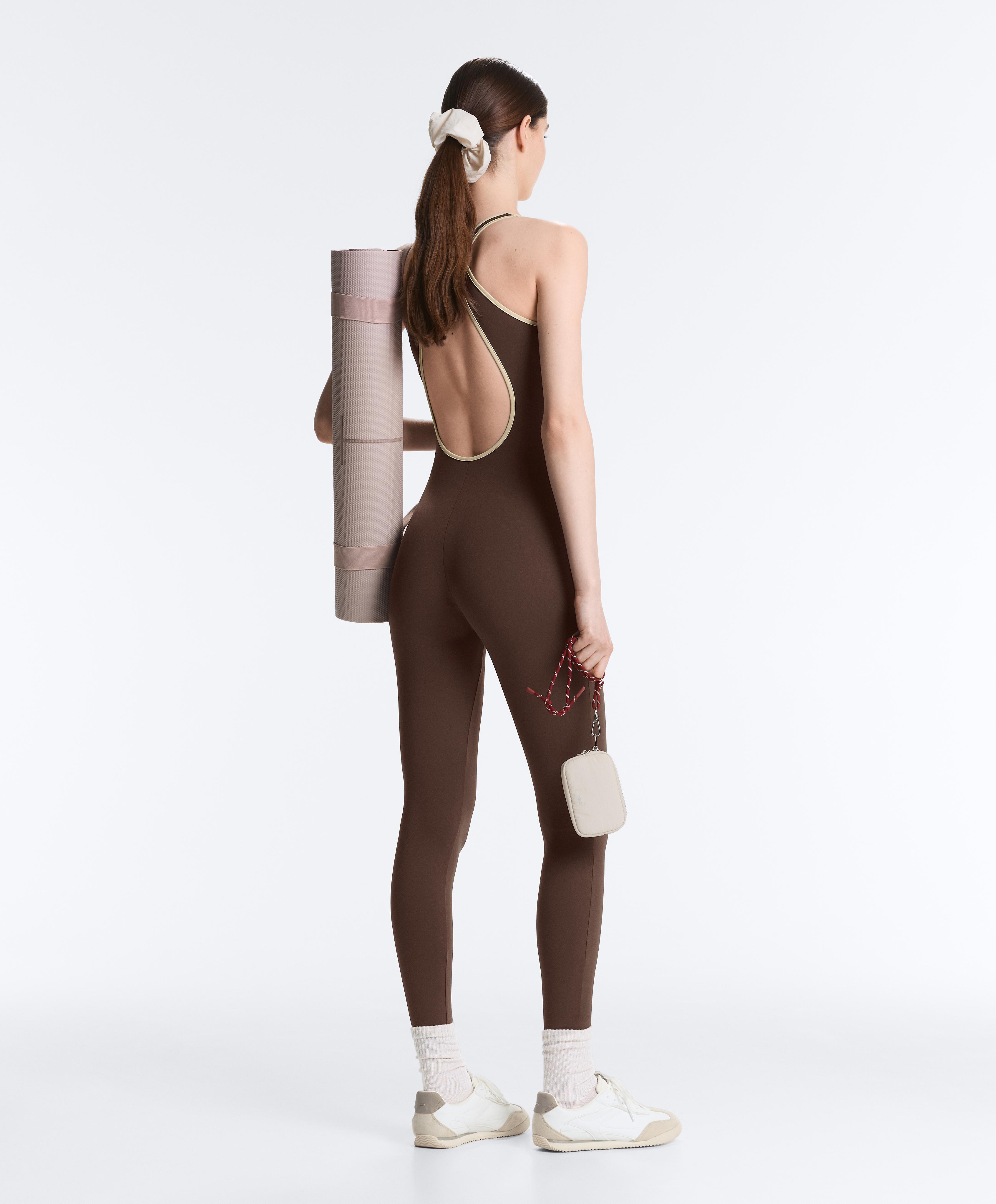 Comfortlux Piping long jumpsuit — BROWN