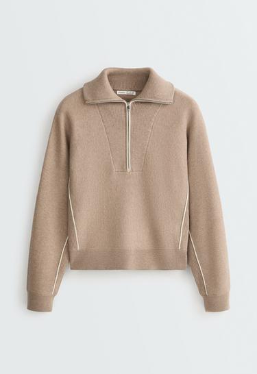 Half-zip knit jumper with piping — LIGHT MINK 5
