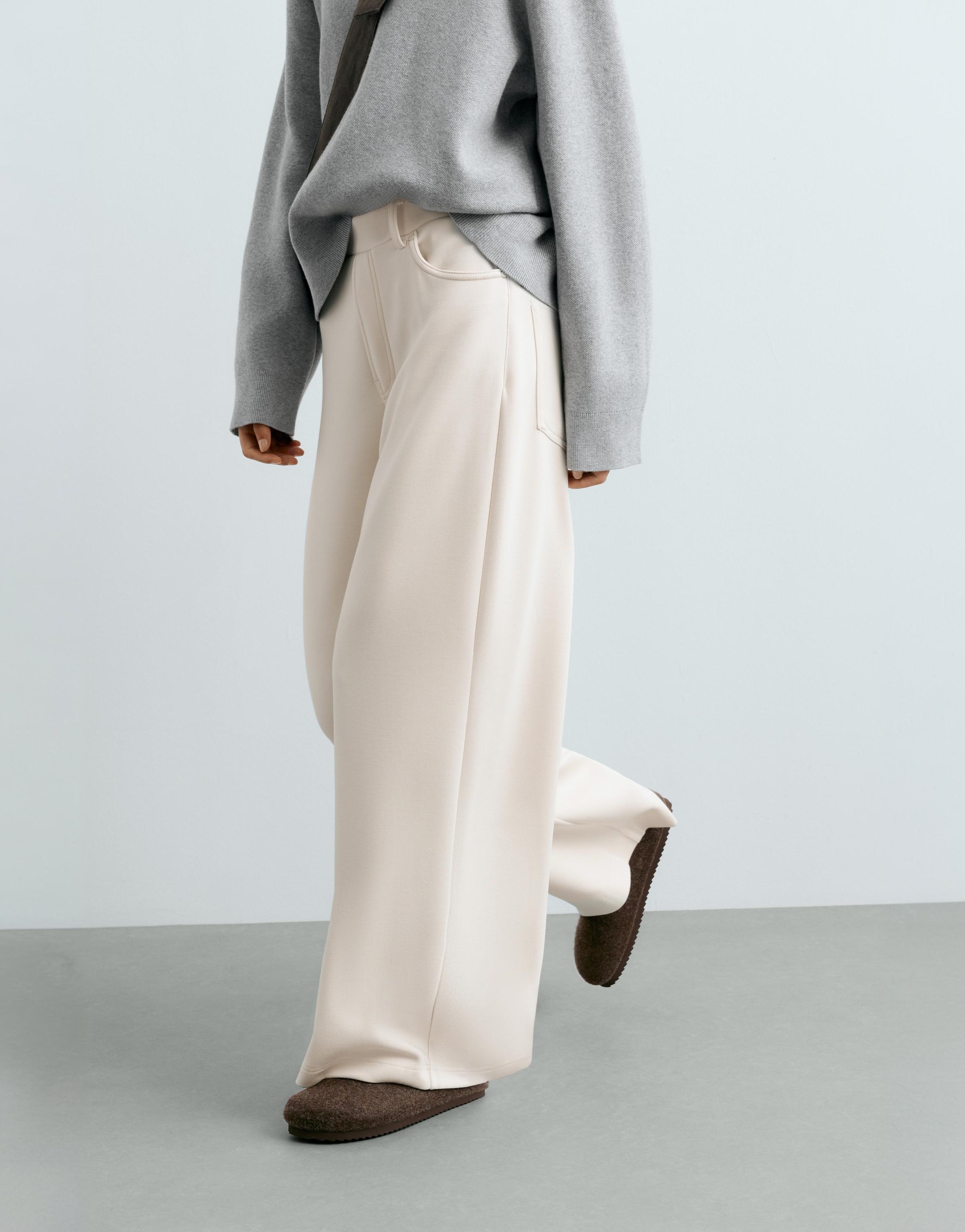 5-pocket wide-leg trousers — PALE ECRU