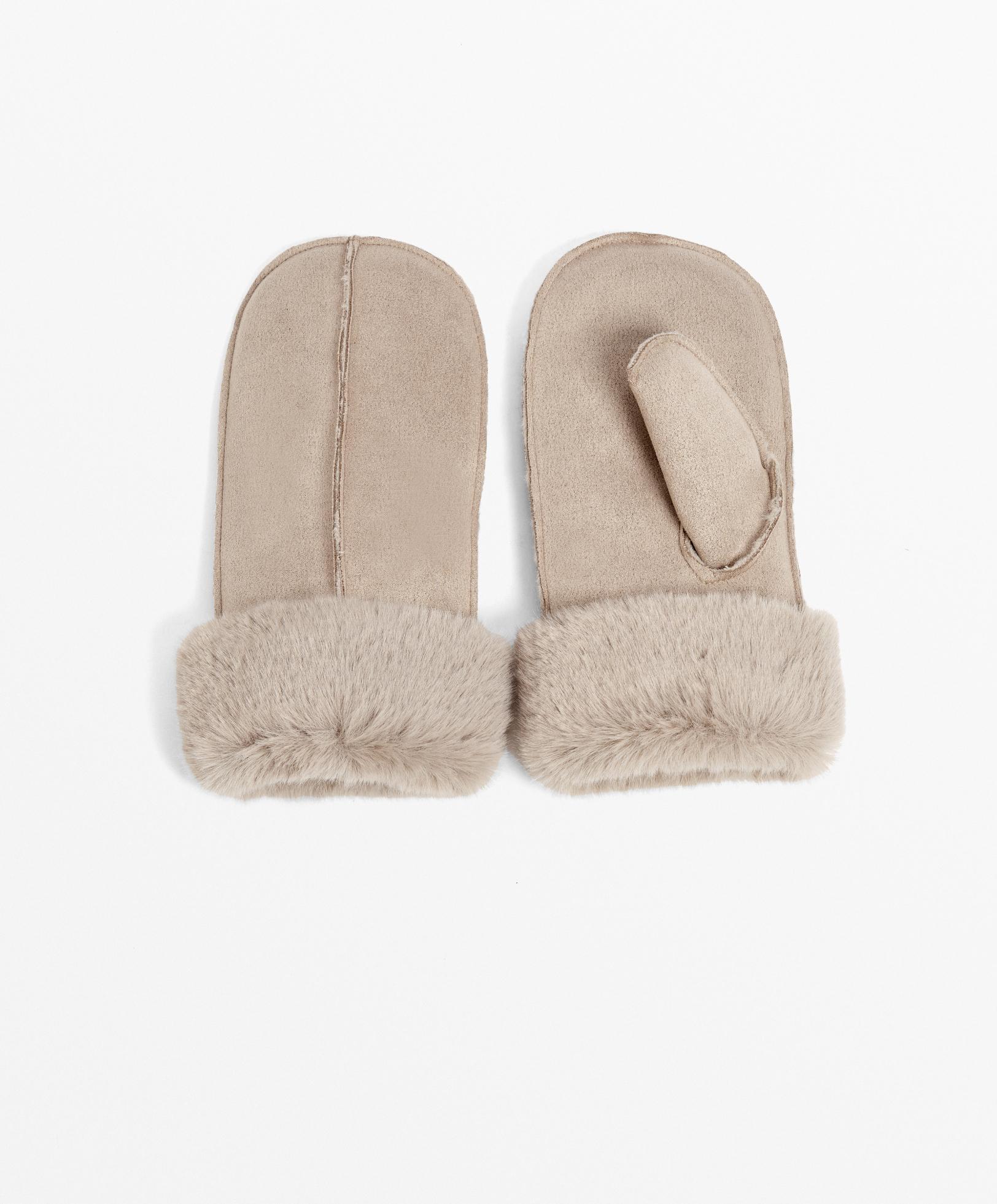 Faux-fur cuffed mittens - Sale