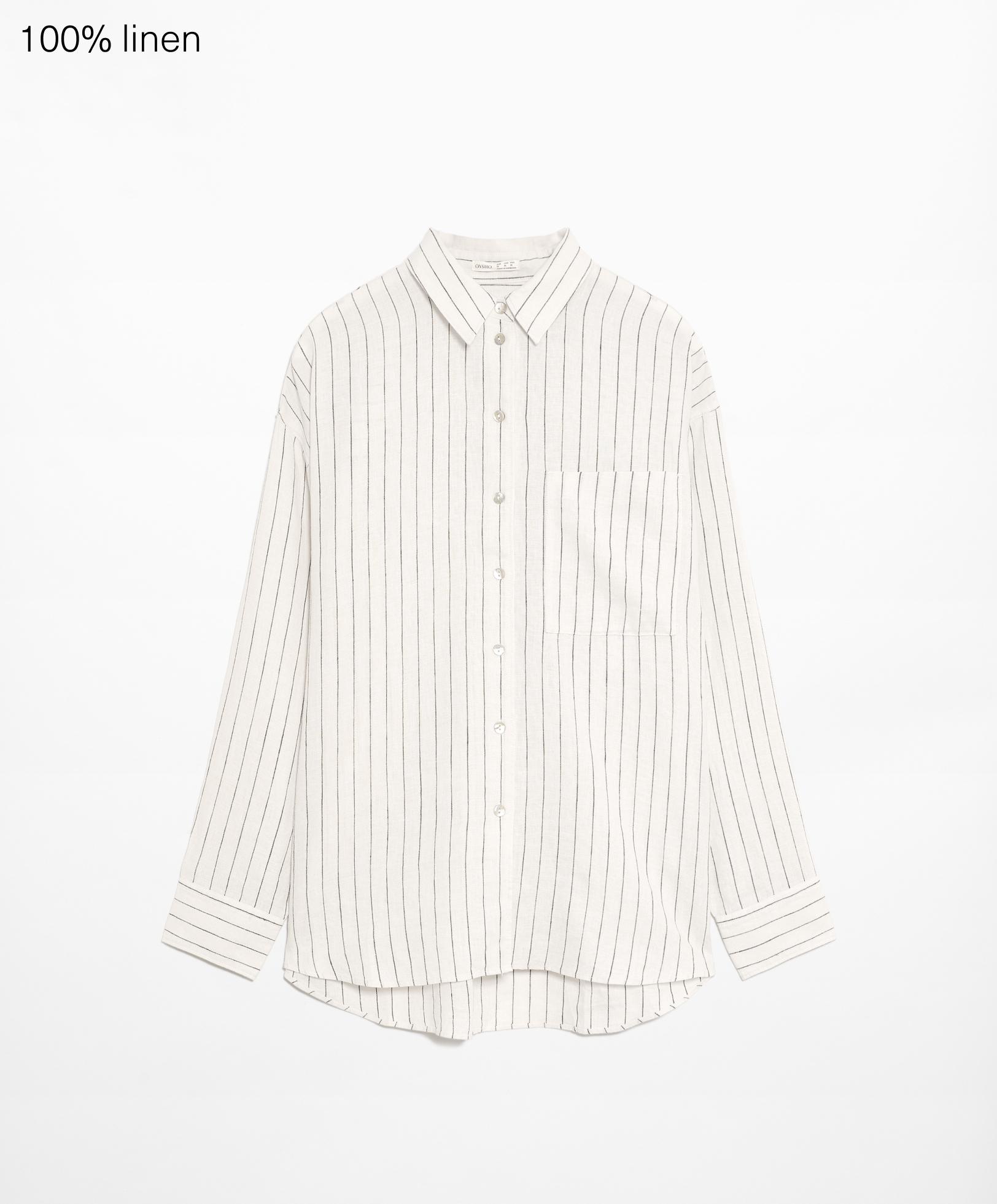 Striped 100% linen long-sleeved shirt