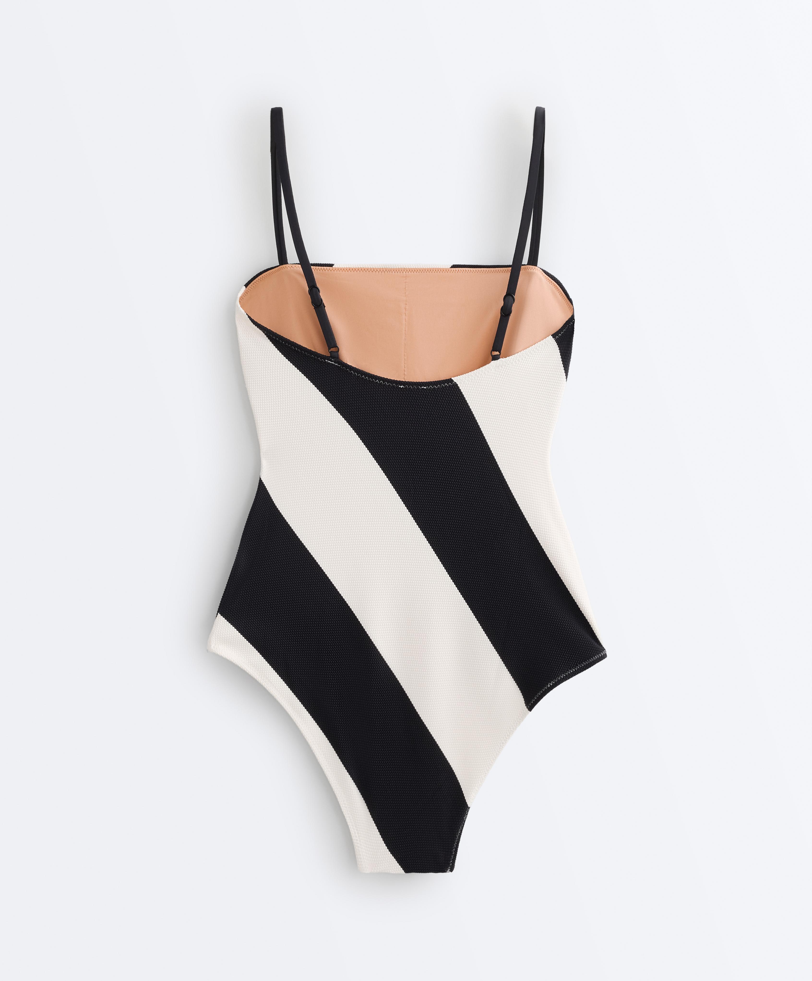 Diagonal stripe bandeau swimsuit | OYSHO United States