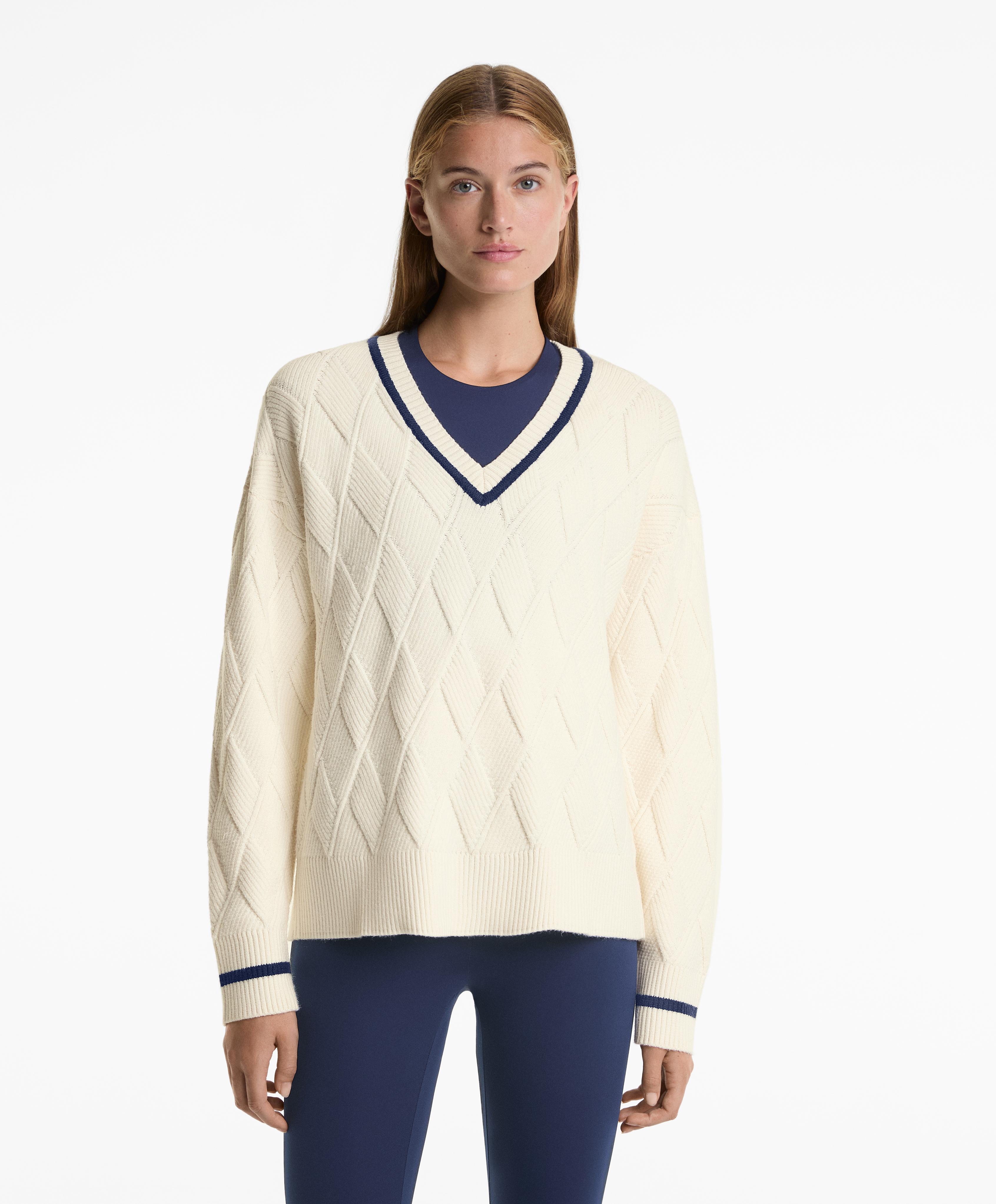Jersey punto estructura efecto rombo cuello V Jersey punto estructura efecto rombo cuello V