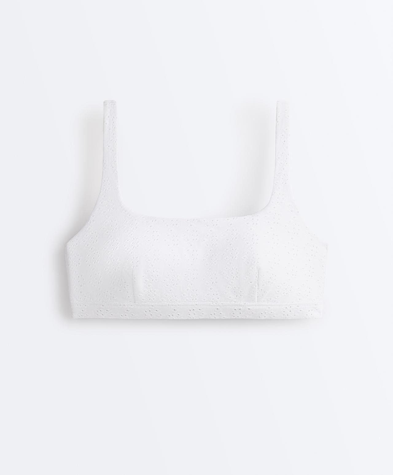 Embroidered medium-support sports bra — WHITE