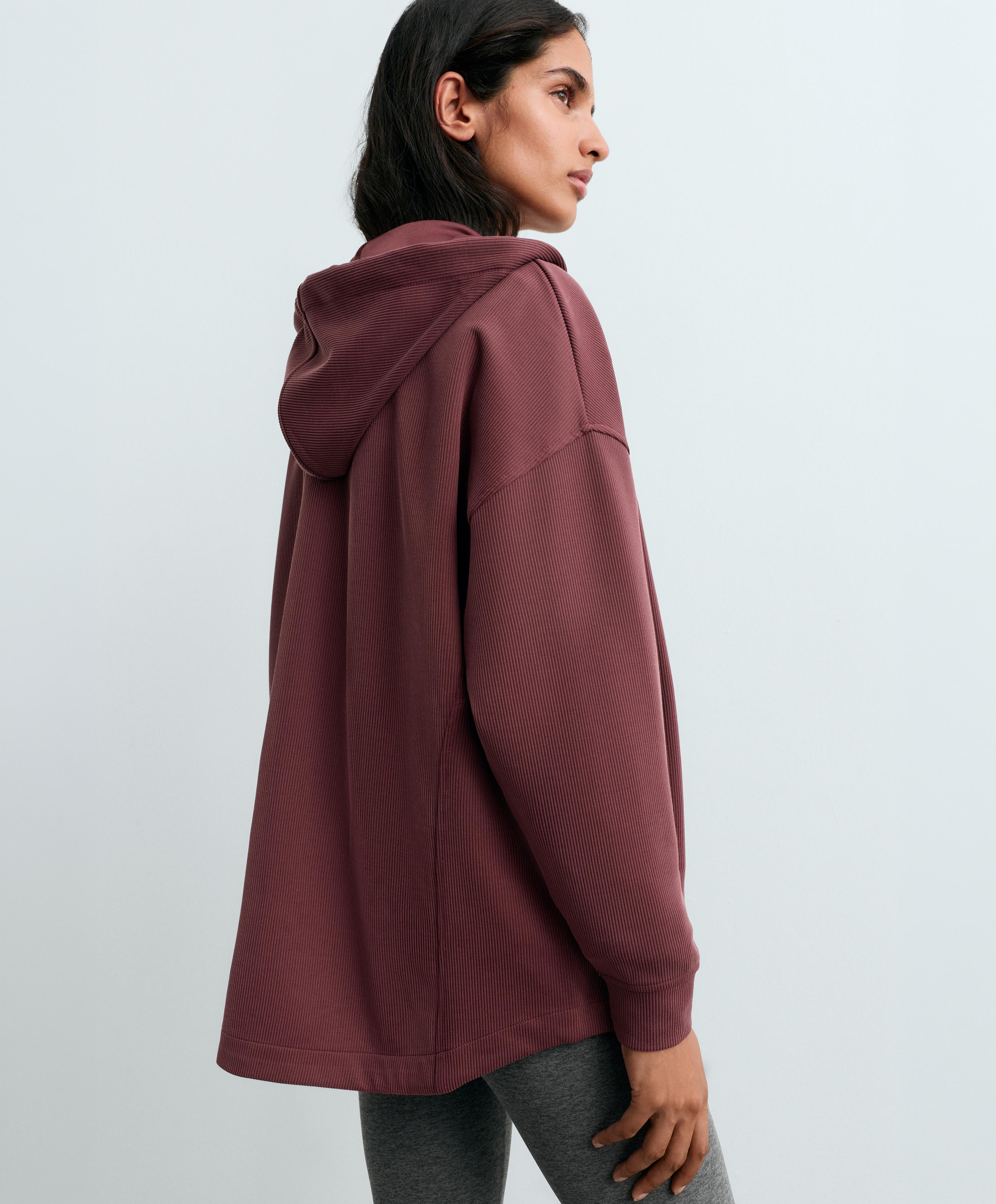 Oversize rib jacket with soft-touch modal — BURGUNDY