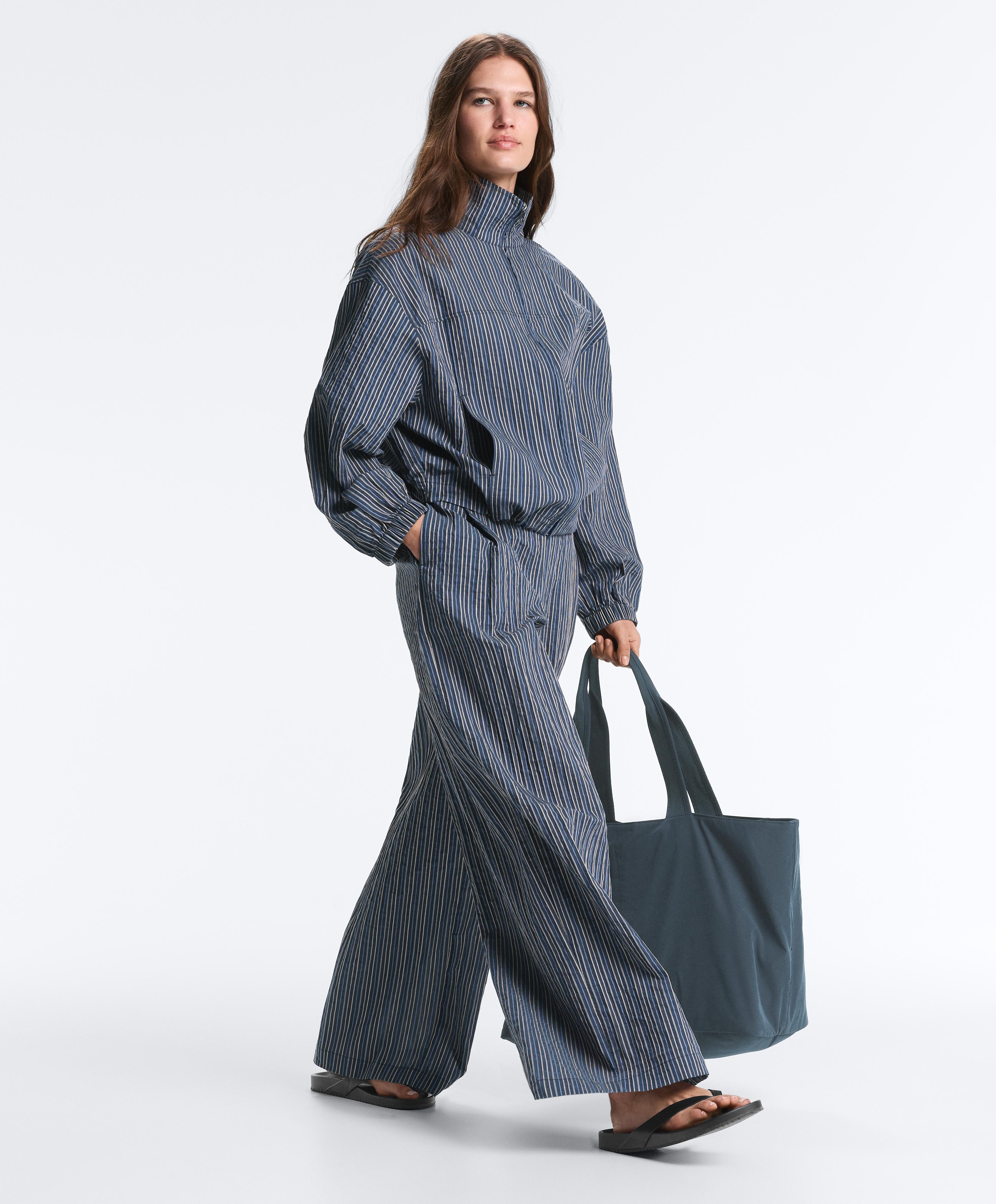 Cotton blend striped bomber jacket — DARK NAVY