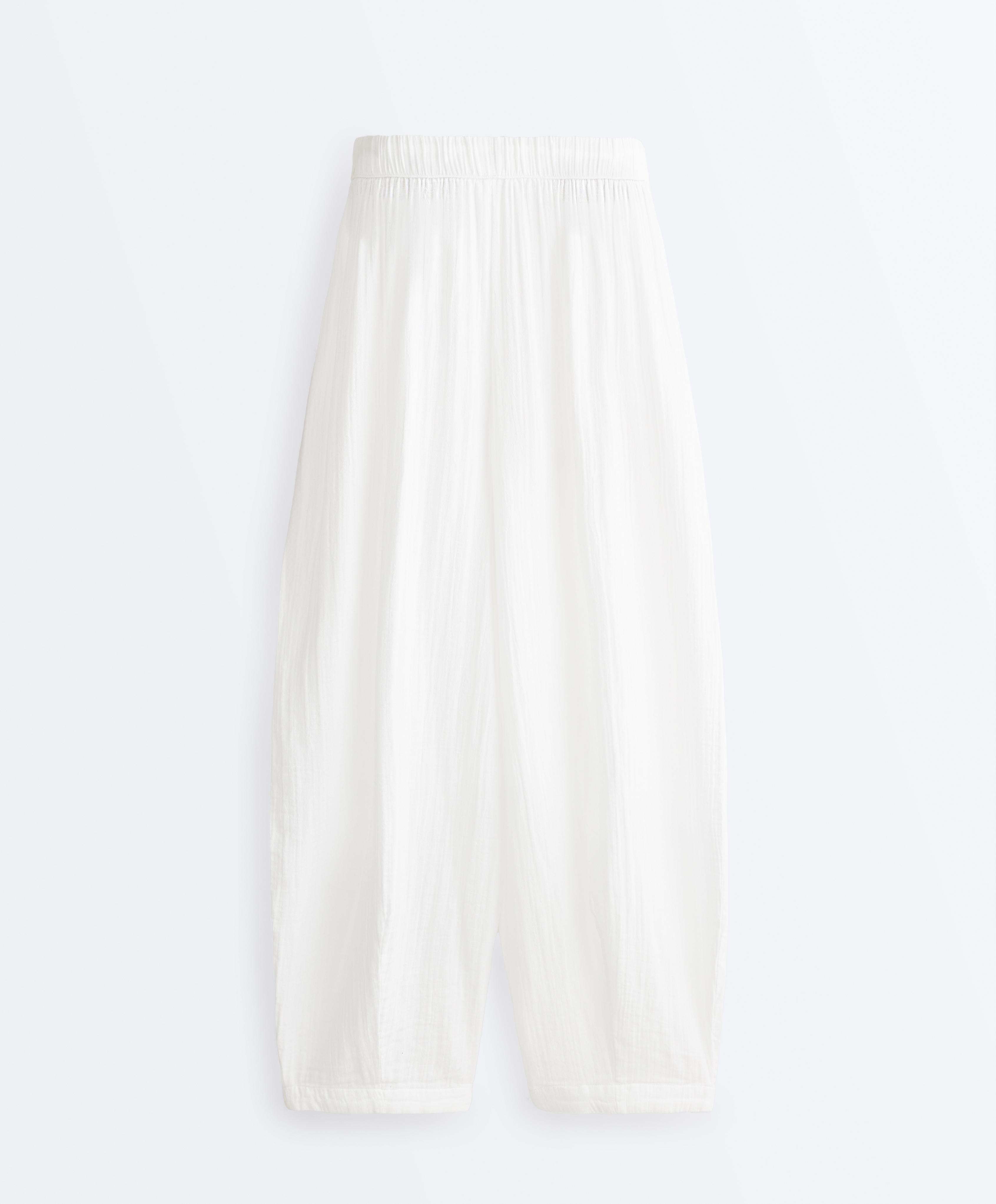 100% cotton gauze balloon trousers — WHITE 