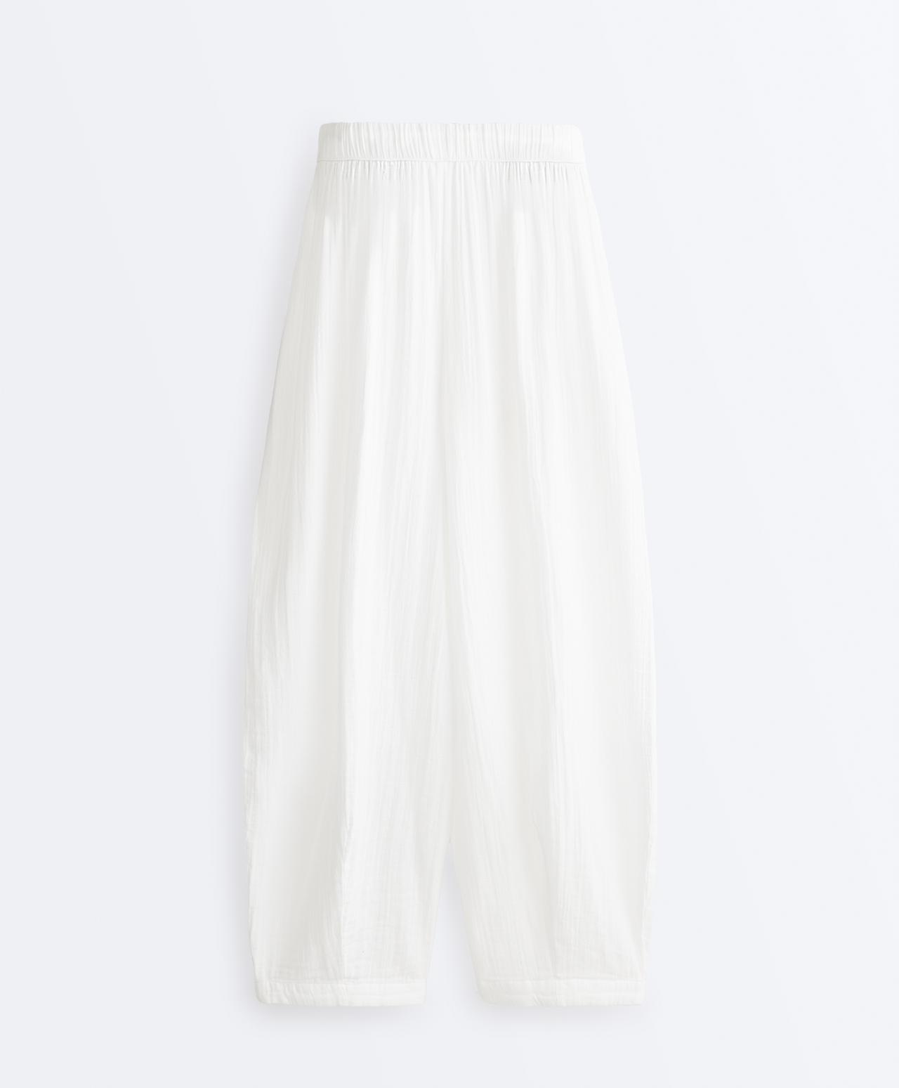 100% cotton gauze balloon trousers — WHITE