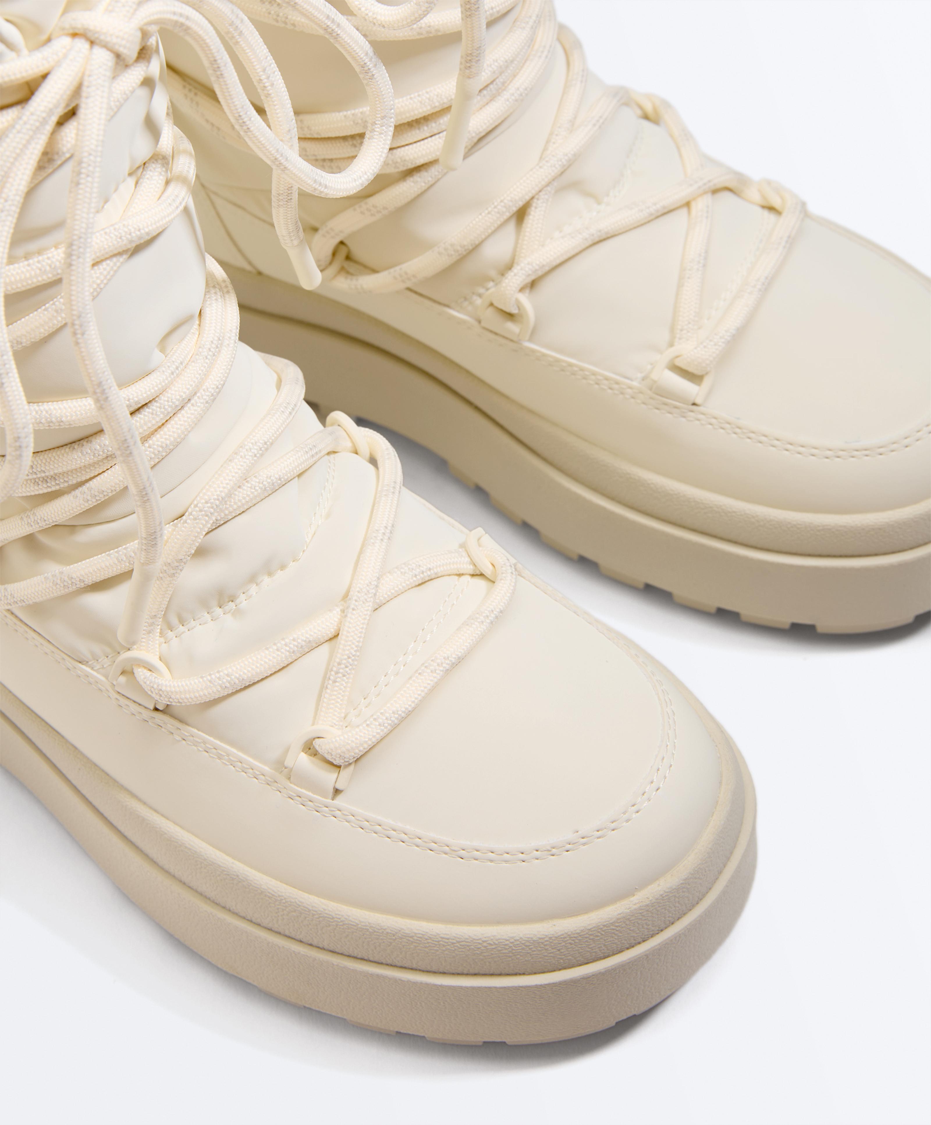 Laced nylon après-ski boots — ECRU