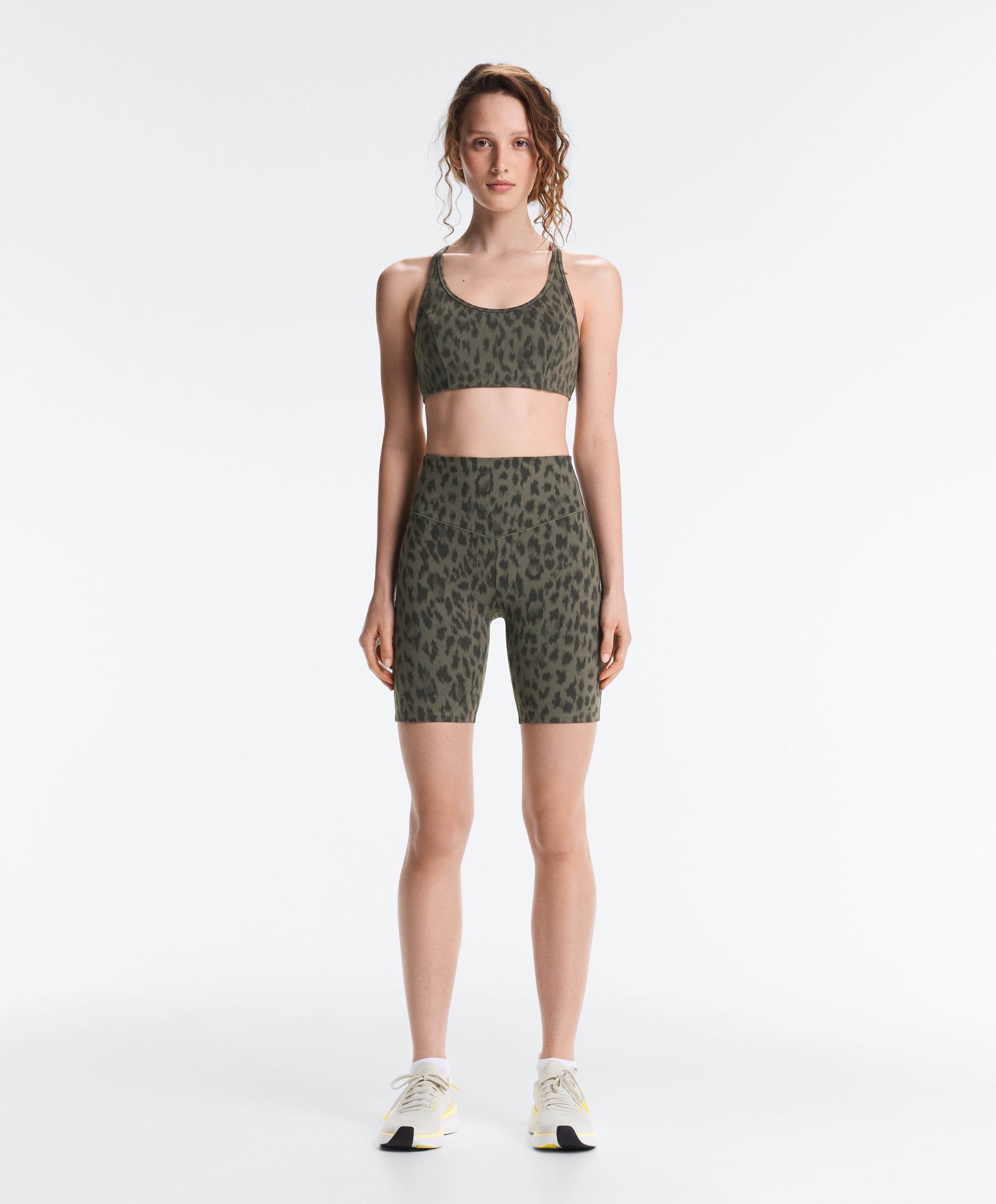 Evermove high-rise 20cm leopard print cycle leggings — DARK KHAKI