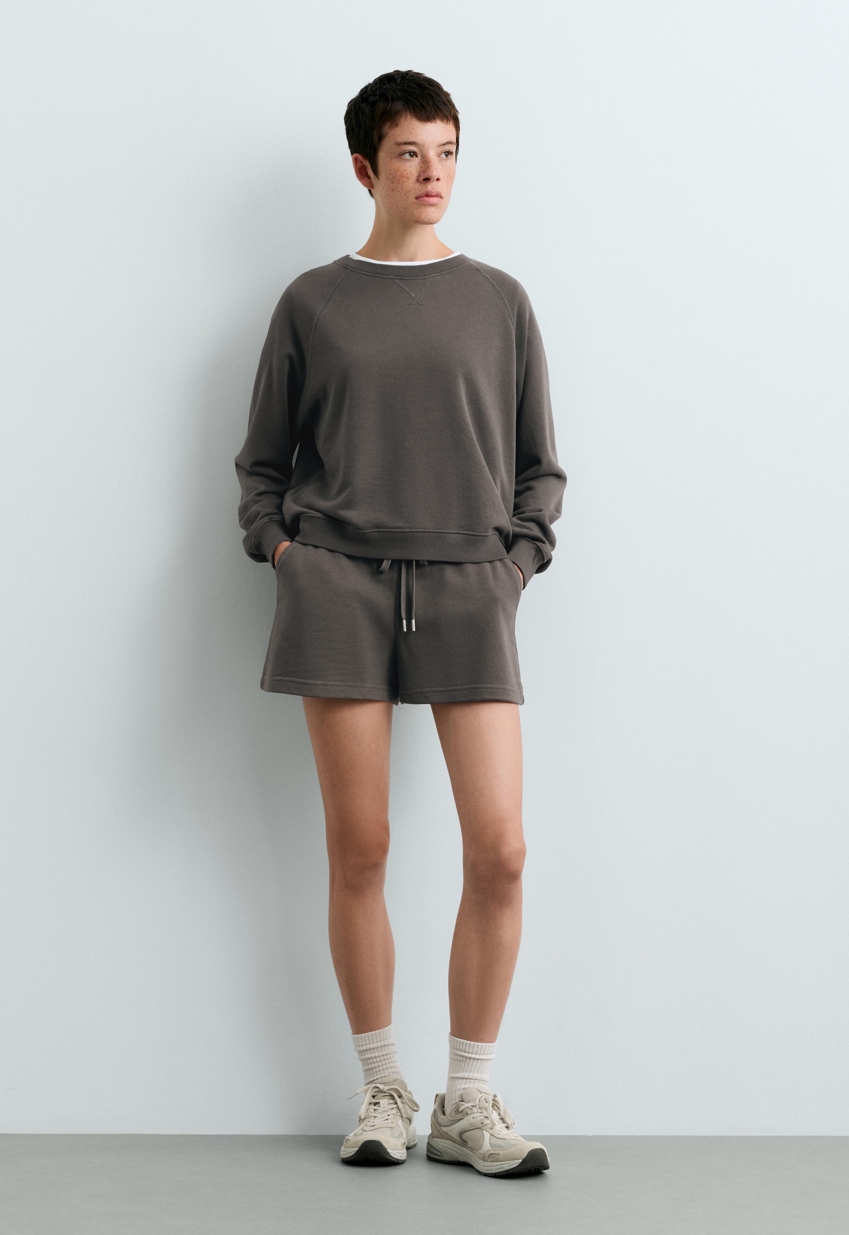 Cotton-blend crew neck sweatshirt — ANTHRACITE