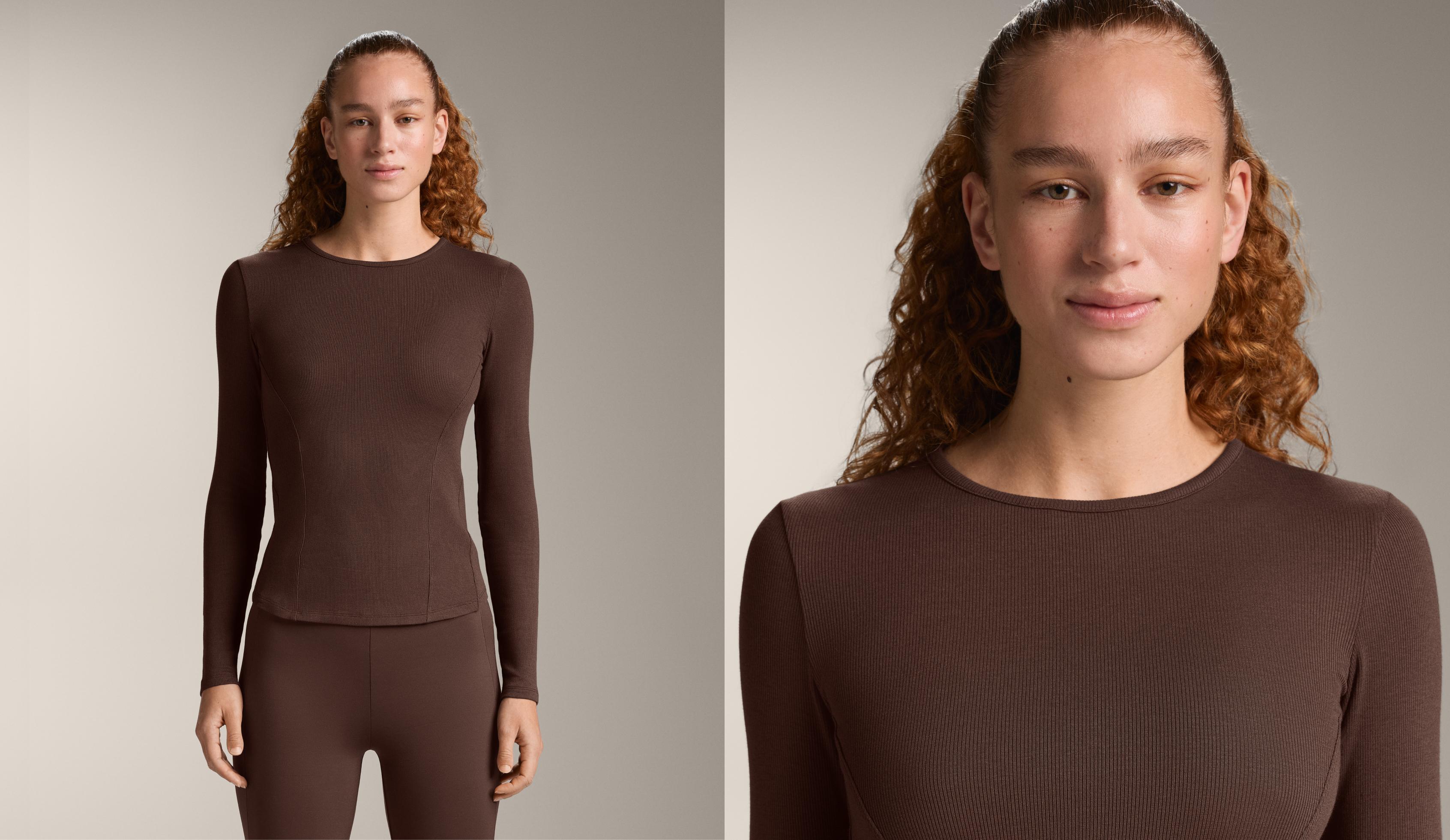 Camiseta rib manga larga con algodón y modal Camiseta rib manga larga con algodón y modal