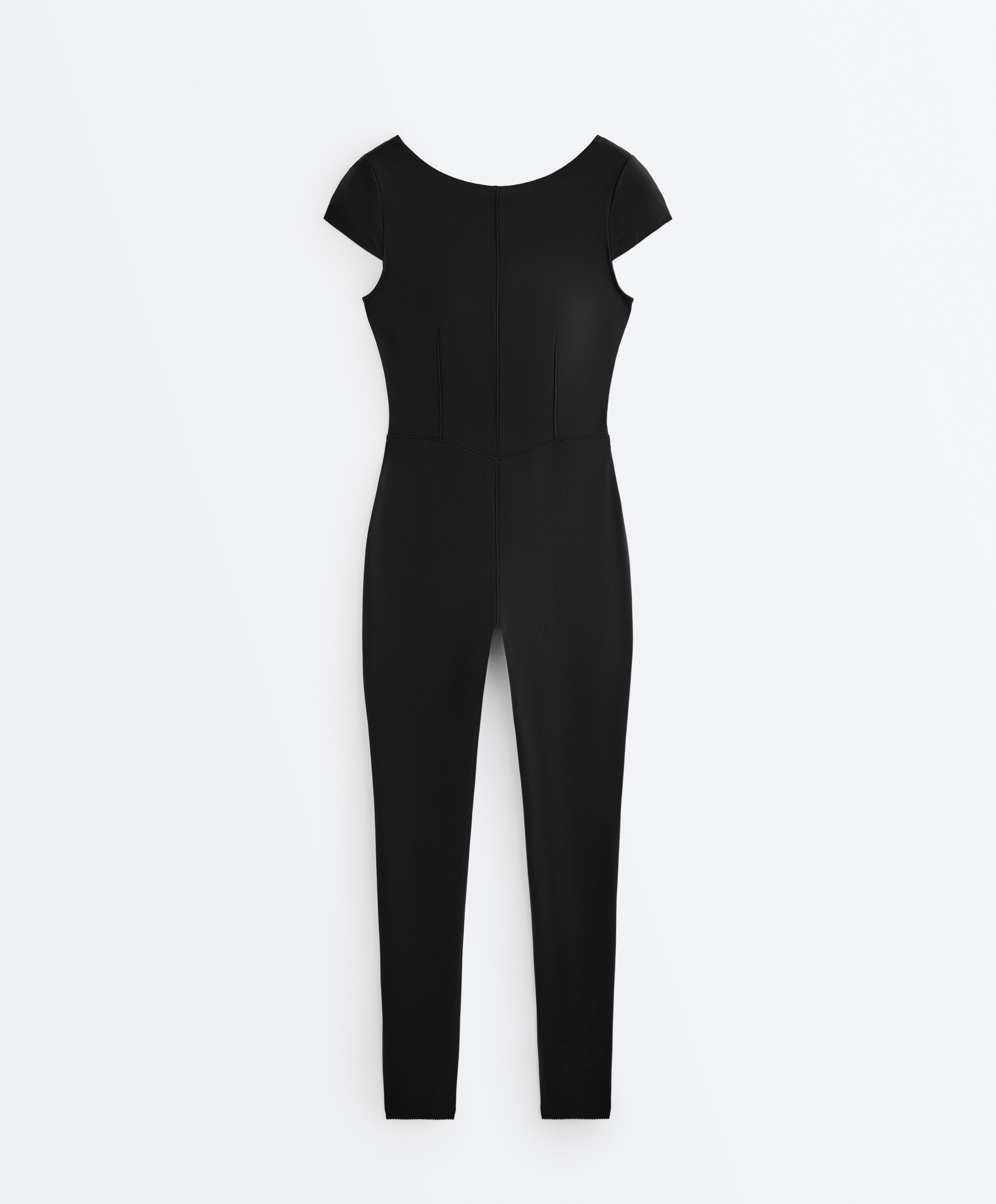 Long Compressive short sleeve jumpsuit — BLACK