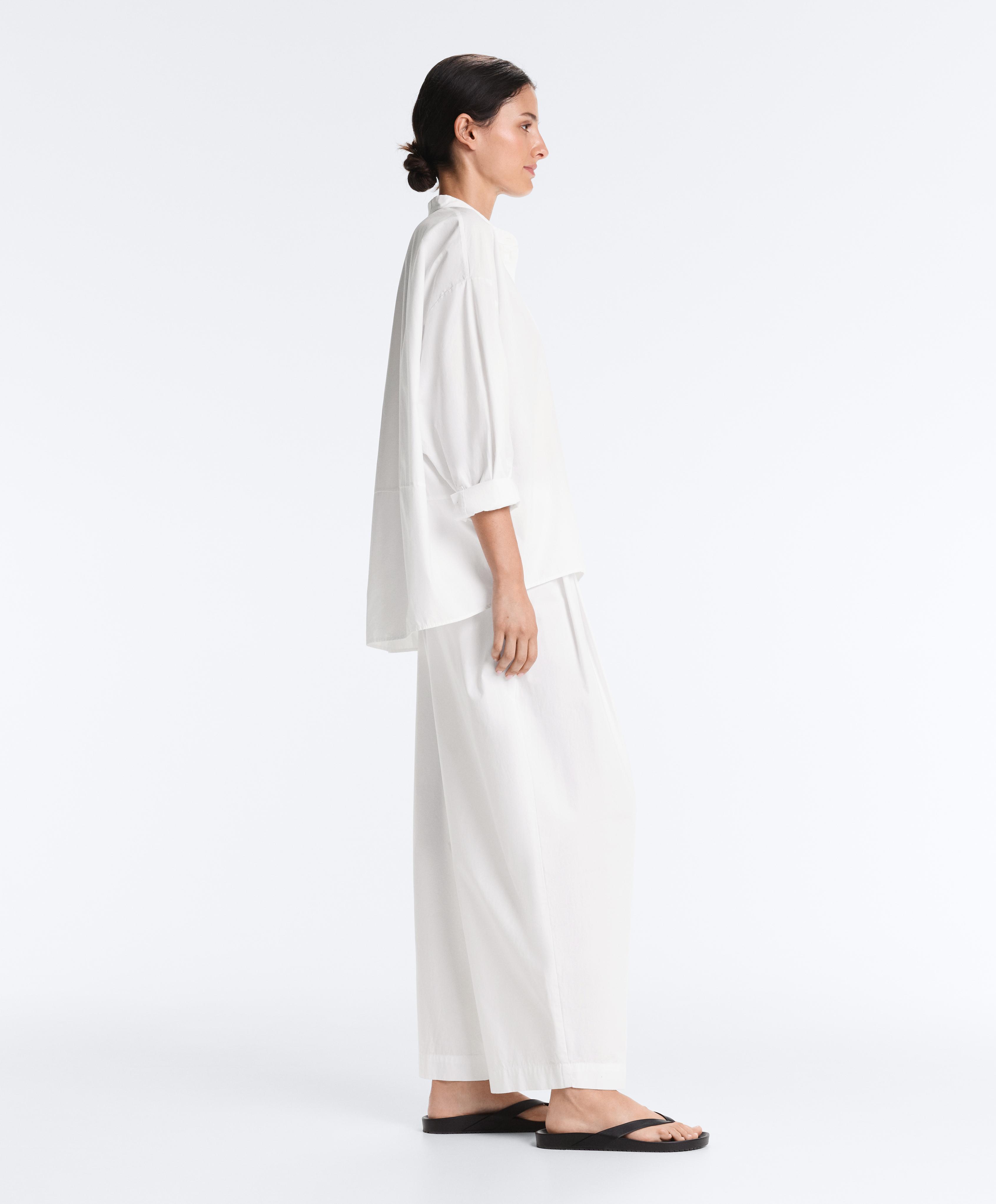 100% cotton stand-up collar shirt — WHITE 