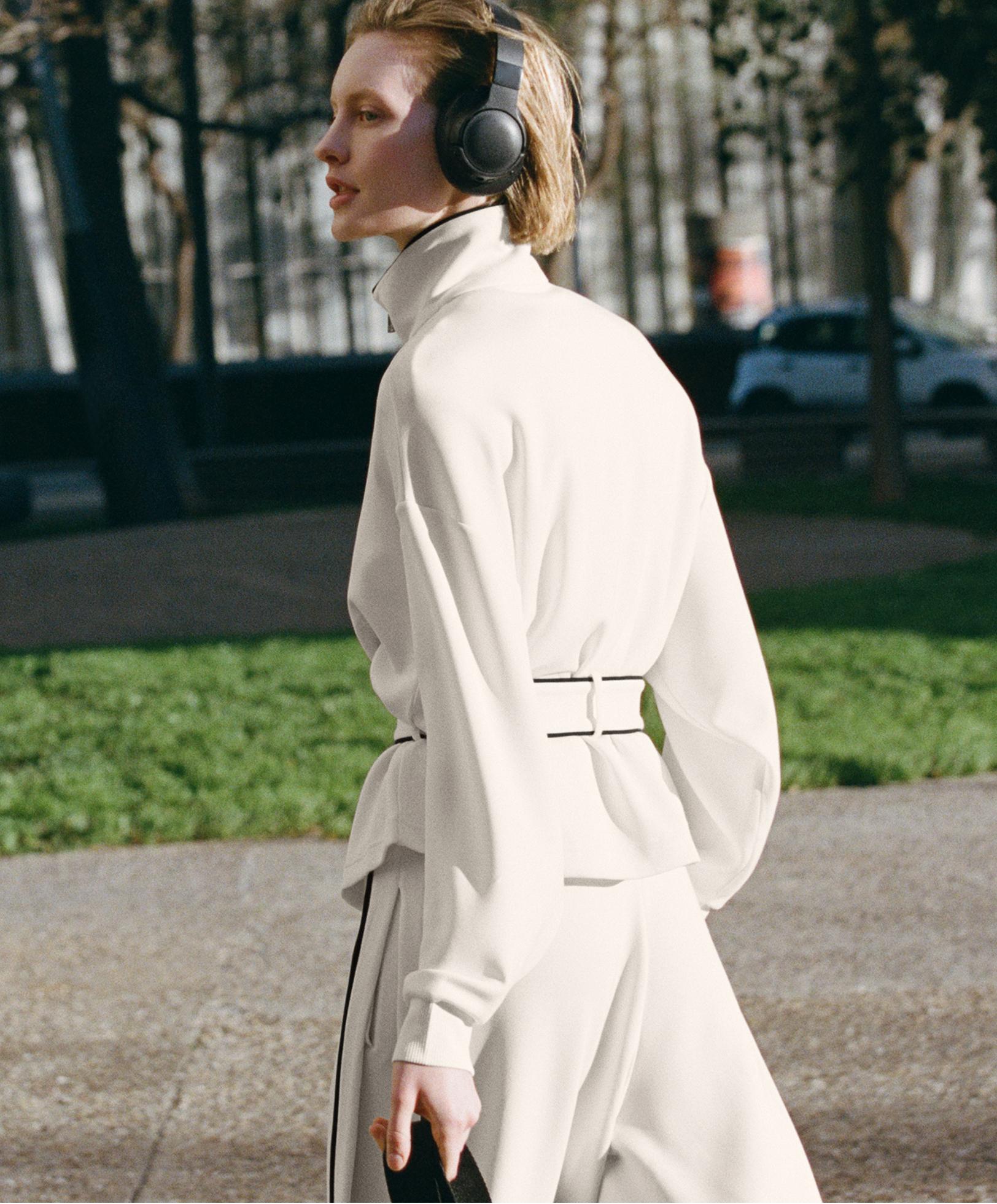 Piping jacket with soft-touch modal — PALE ECRU