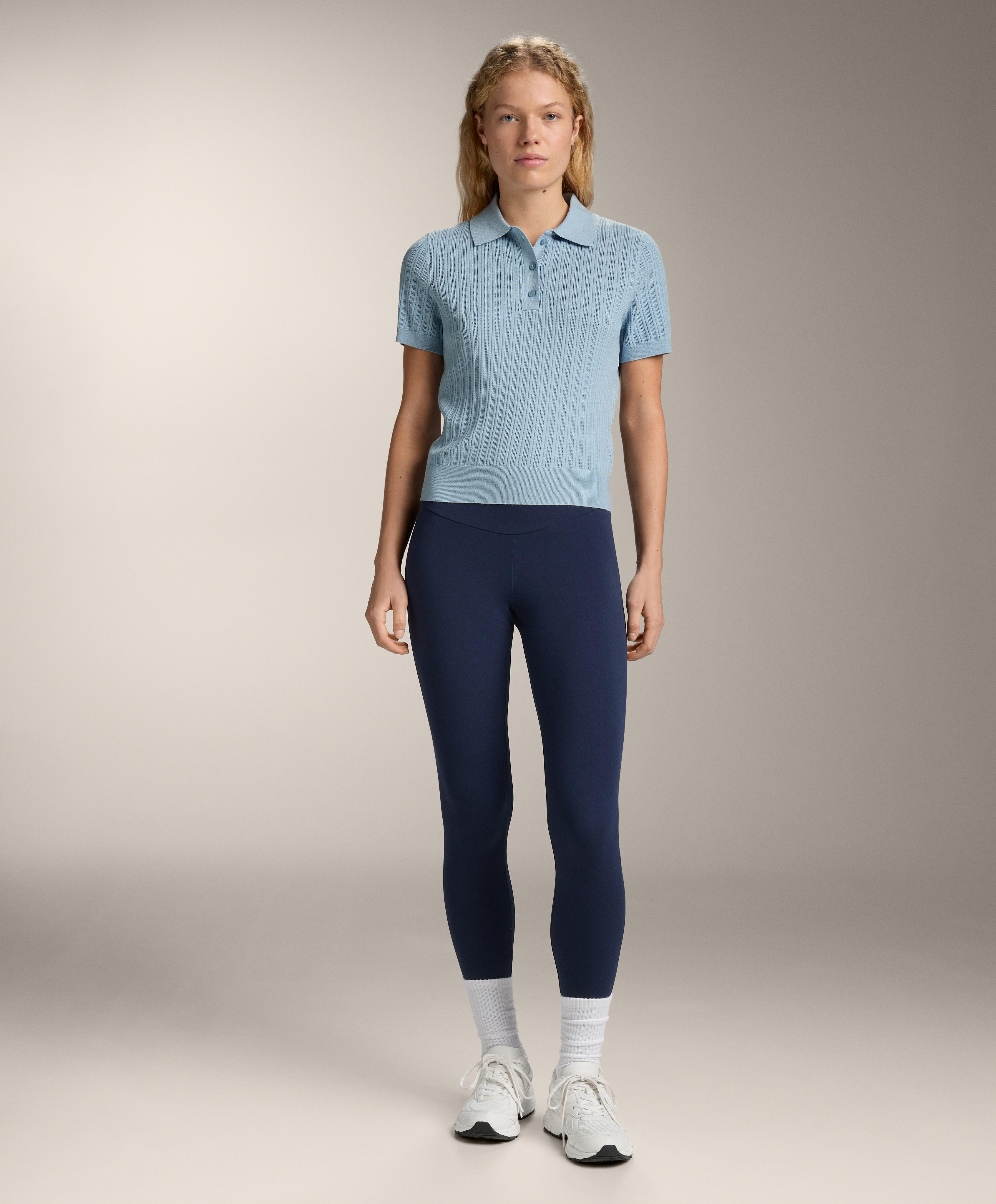 Pointelle knit polo shirt — SKY BLUE
