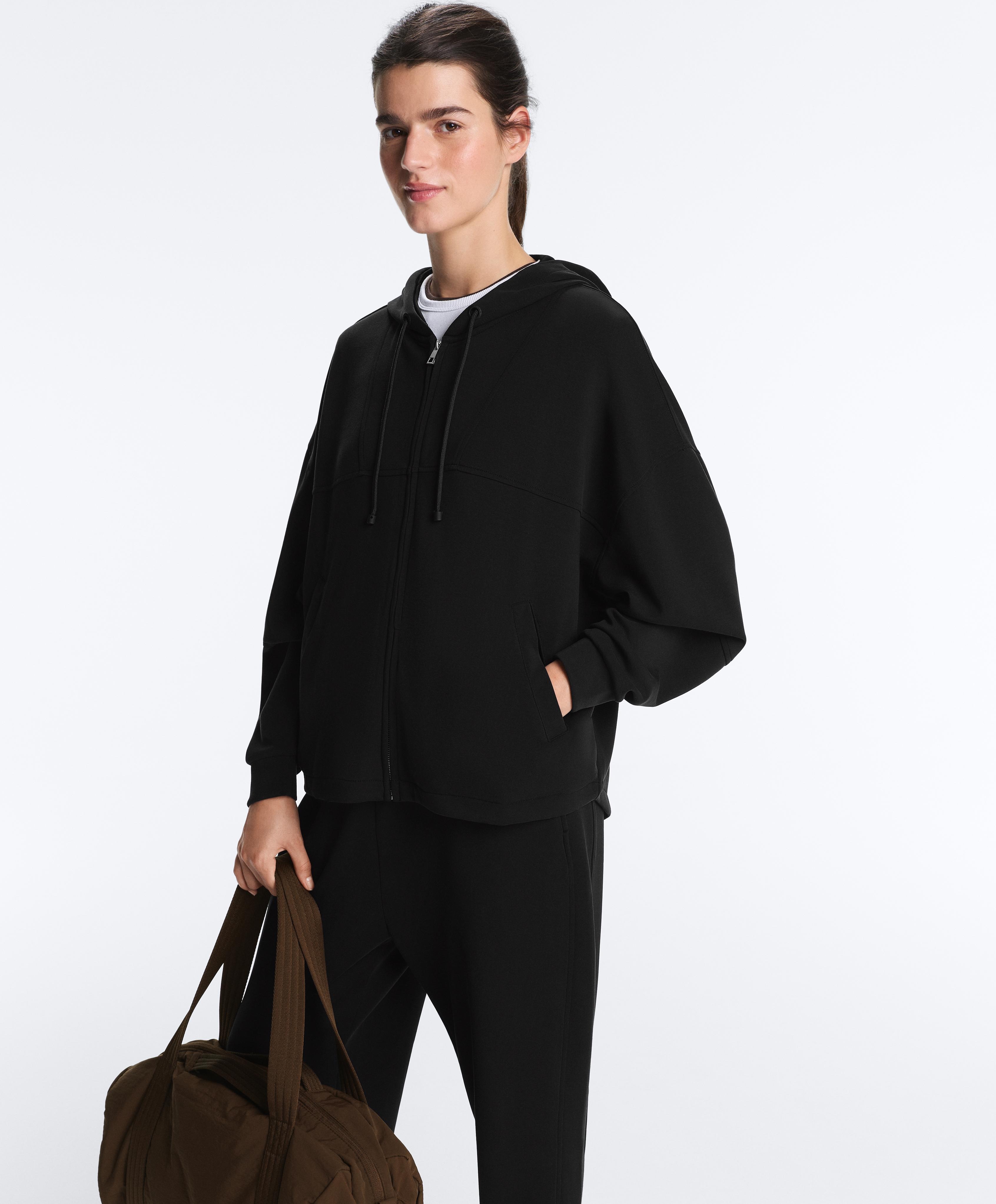 Soft-touch hooded jacket with modal — BLACK