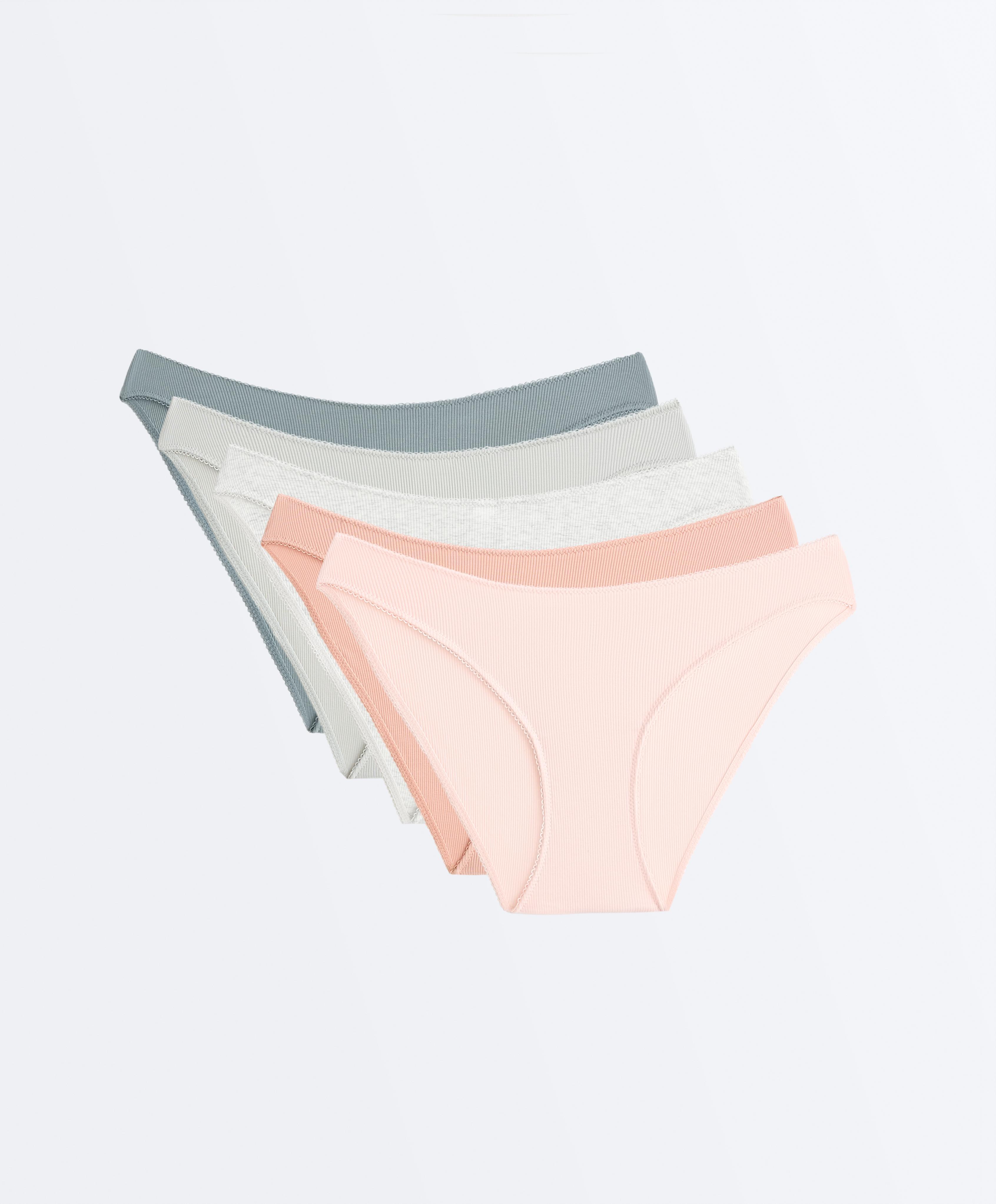 5 klassische Slips in Rib-Optik mit U-Ausschnitt