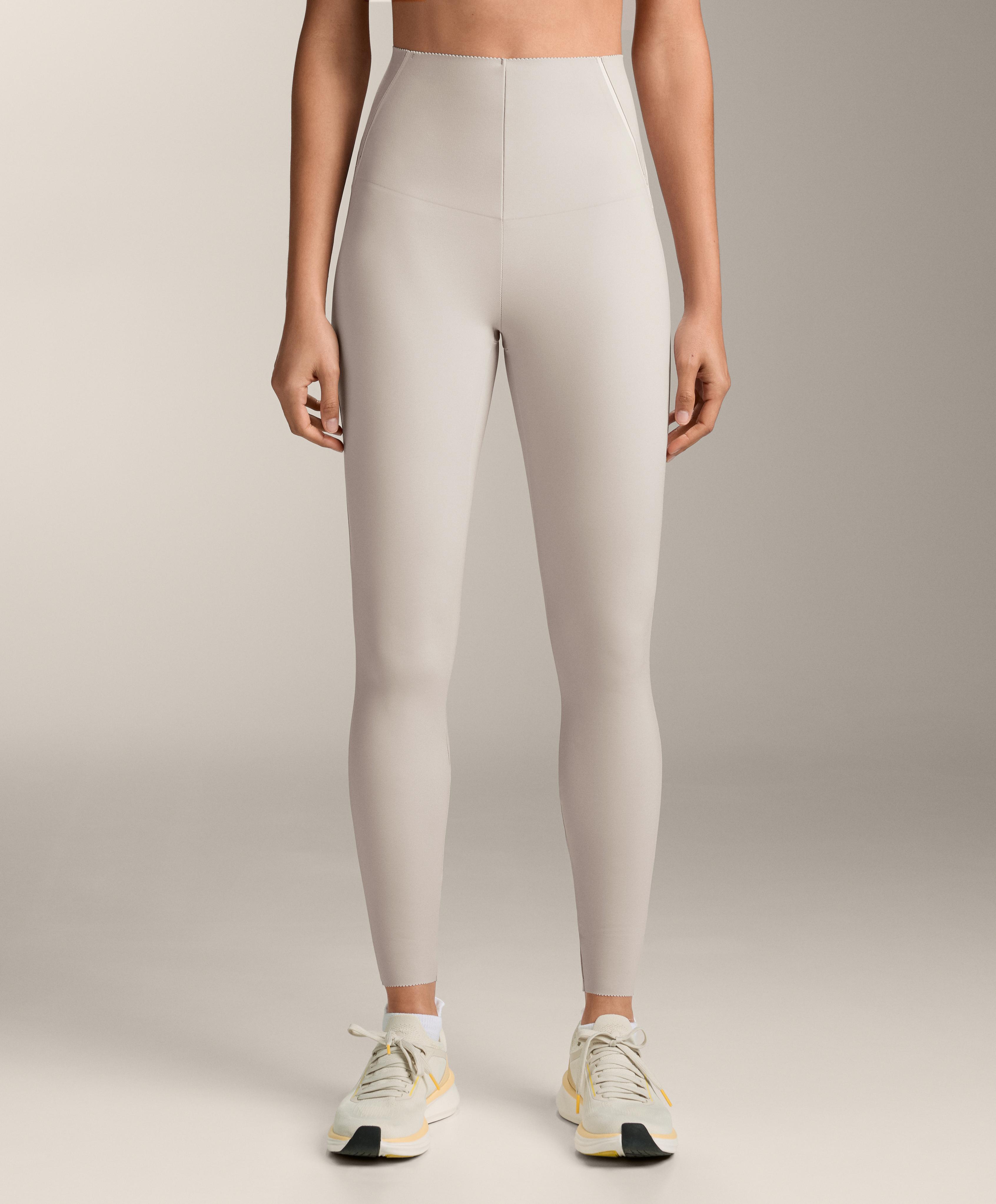 High-rise Compressive reflective core control ankle-length leggings — TAUPE